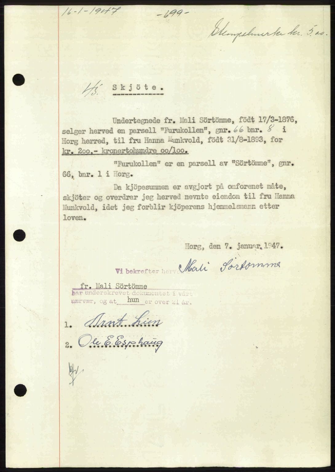 Gauldal sorenskriveri, SAT/A-0014/1/2/2C: Pantebok nr. A3, 1947-1947, Dagboknr: 45/1947