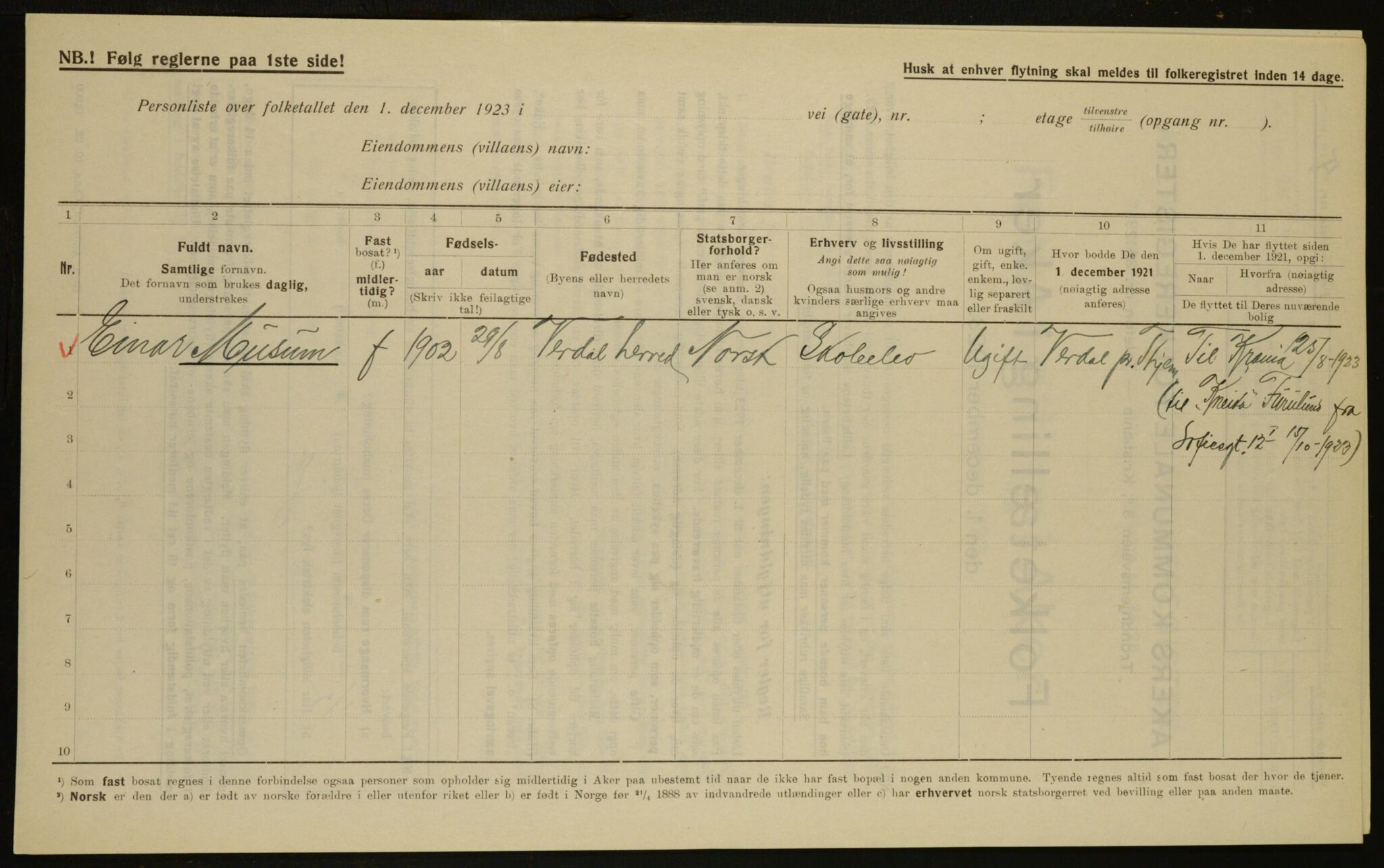 , Kommunal folketelling 1.12.1923 for Aker, 1923, s. 6994