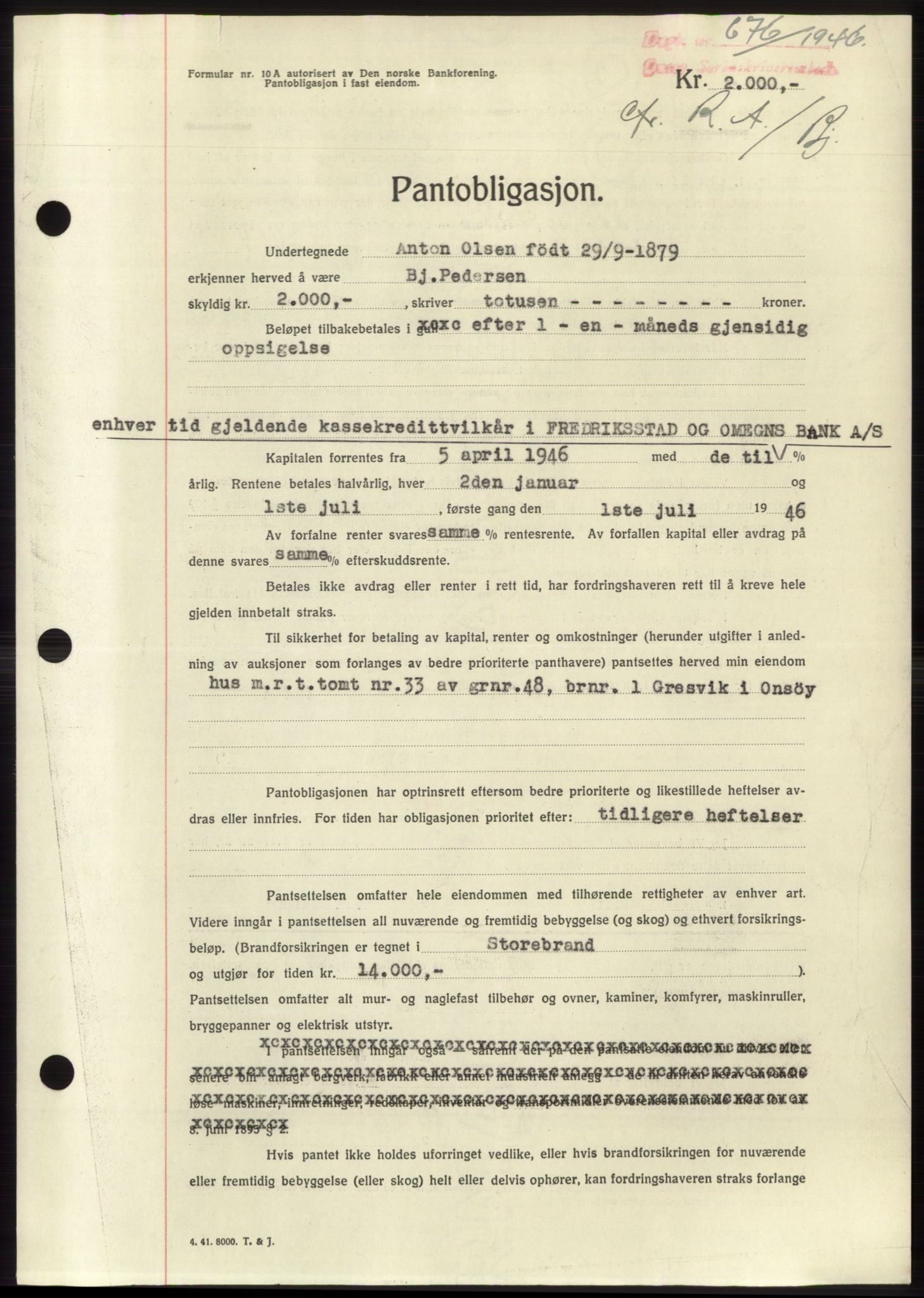 Onsøy sorenskriveri, SAO/A-10474/G/Ga/Gac/L0004: Pantebok nr. B4, 1944-1946, Dagboknr: 676/1946