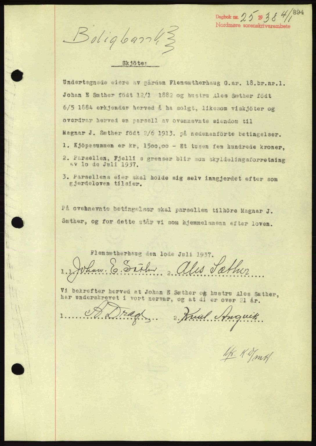 Nordmøre sorenskriveri, SAT/A-4132/1/2/2Ca: Pantebok nr. A82, 1937-1938, Dagboknr: 25/1938