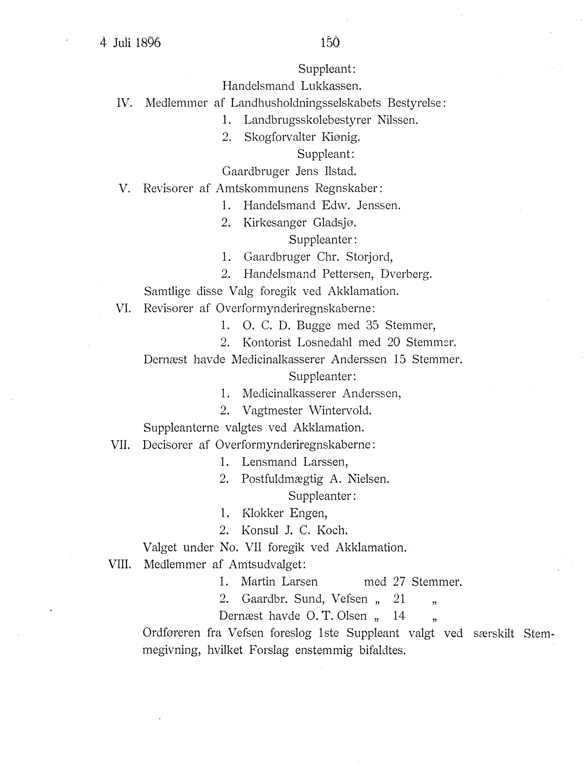 Nordland Fylkeskommune. Fylkestinget, AIN/NFK-17/176/A/Ac/L0019: Fylkestingsforhandlinger 1896, 1896