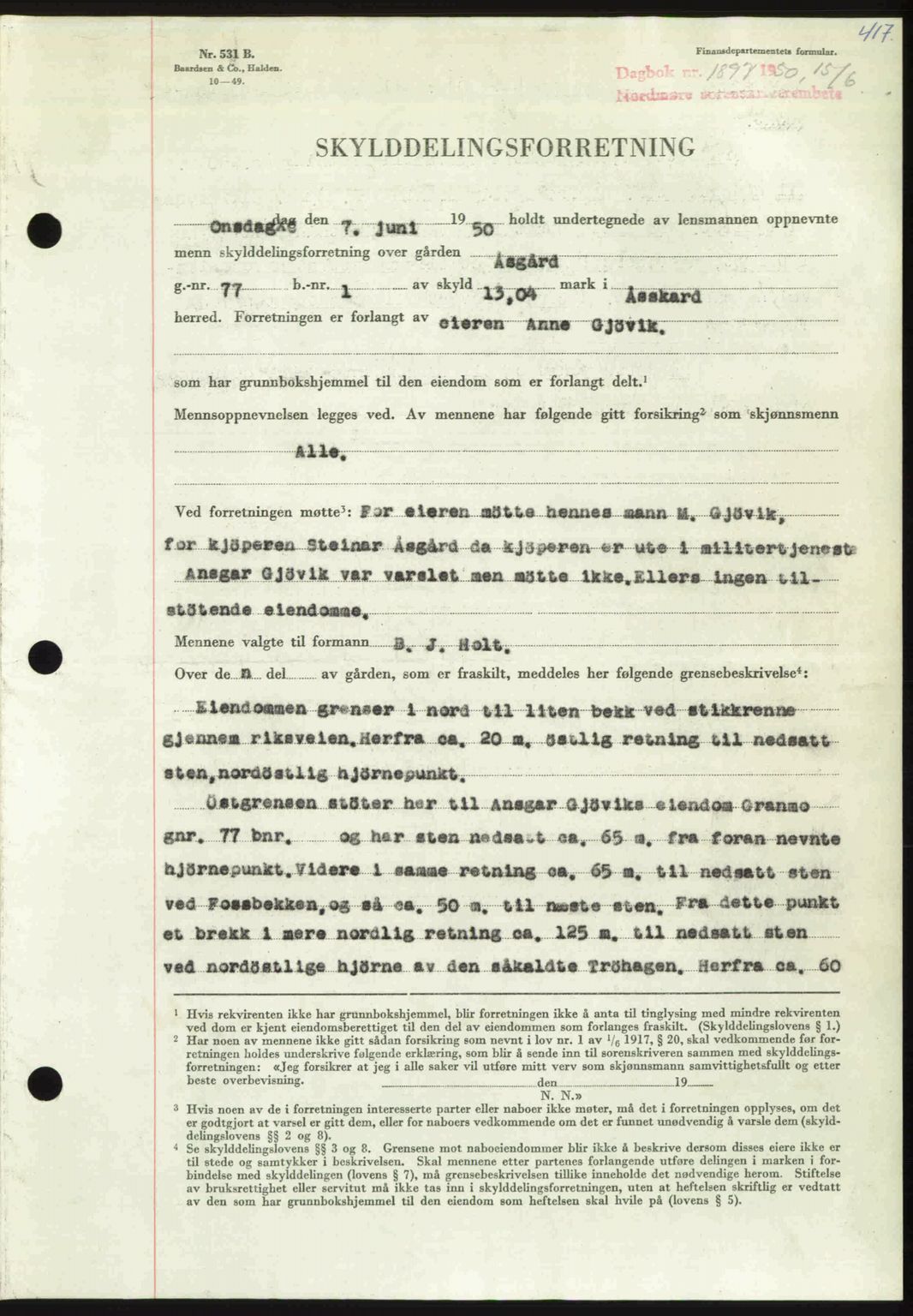 Nordmøre sorenskriveri, SAT/A-4132/1/2/2Ca: Pantebok nr. A115, 1950-1950, Dagboknr: 1897/1950