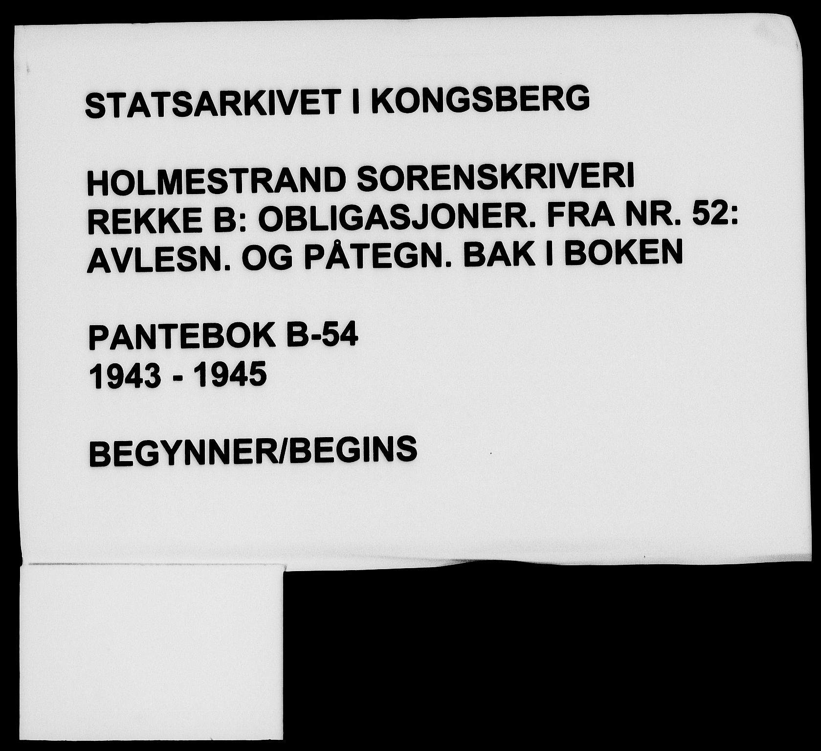 Holmestrand sorenskriveri, SAKO/A-67/G/Ga/Gab/L0054: Pantebok nr. B-54, 1943-1945