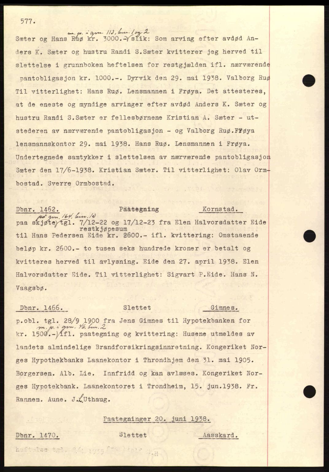 Nordmøre sorenskriveri, SAT/A-4132/1/2/2Ca: Pantebok nr. C80, 1936-1939, Dagboknr: 1462/1938