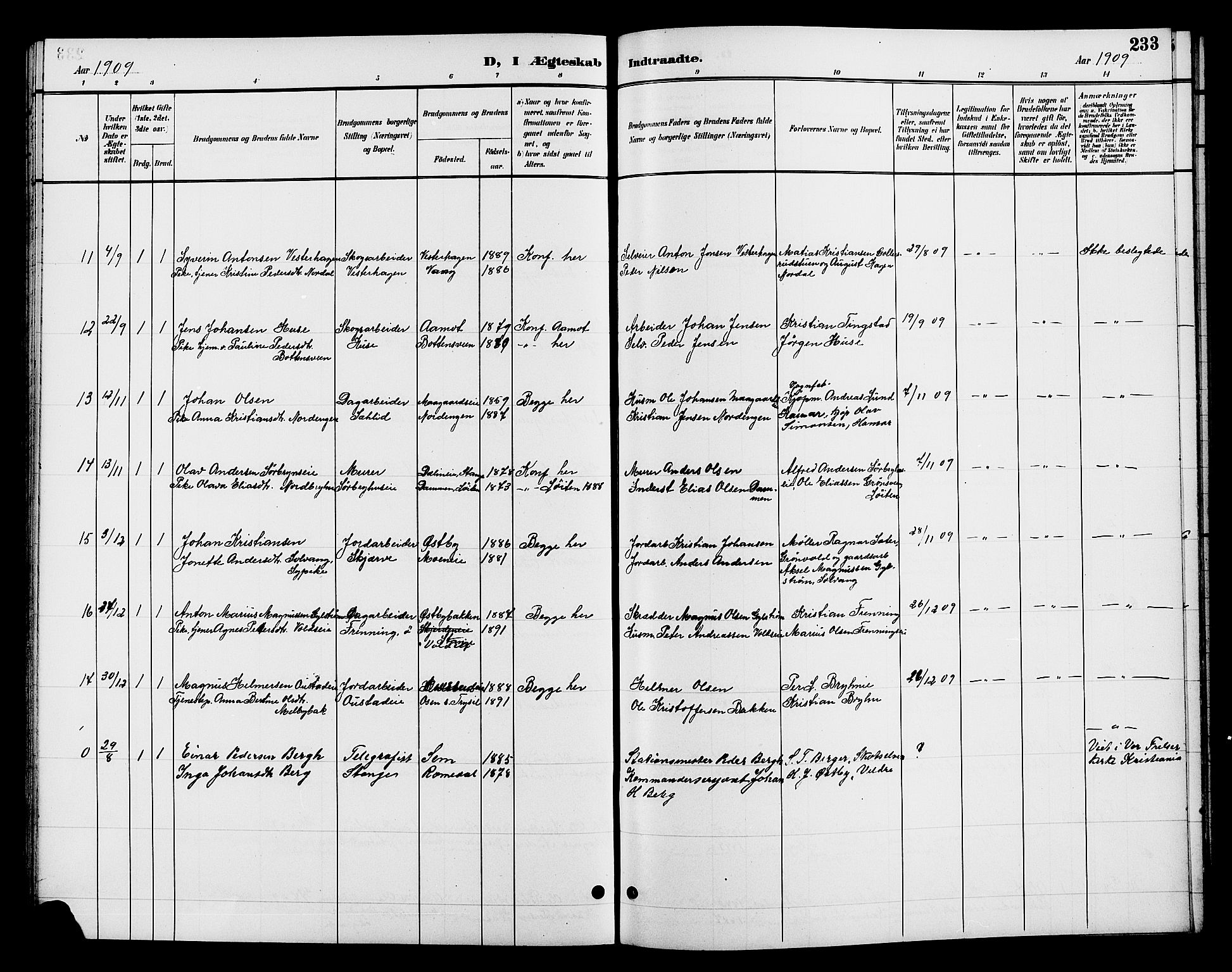 Romedal prestekontor, AV/SAH-PREST-004/L/L0012: Klokkerbok nr. 12, 1896-1914, s. 233