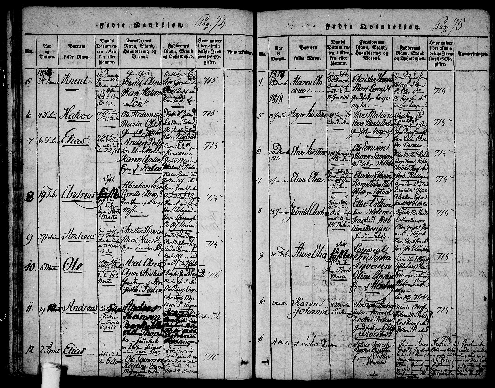 Ramnes kirkebøker, AV/SAKO-A-314/F/Fa/L0004: Ministerialbok nr. I 4, 1813-1840, s. 74-75
