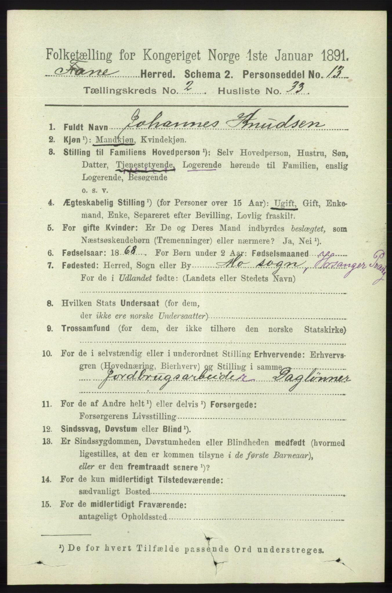 RA, Folketelling 1891 for 1249 Fana herred, 1891, s. 783