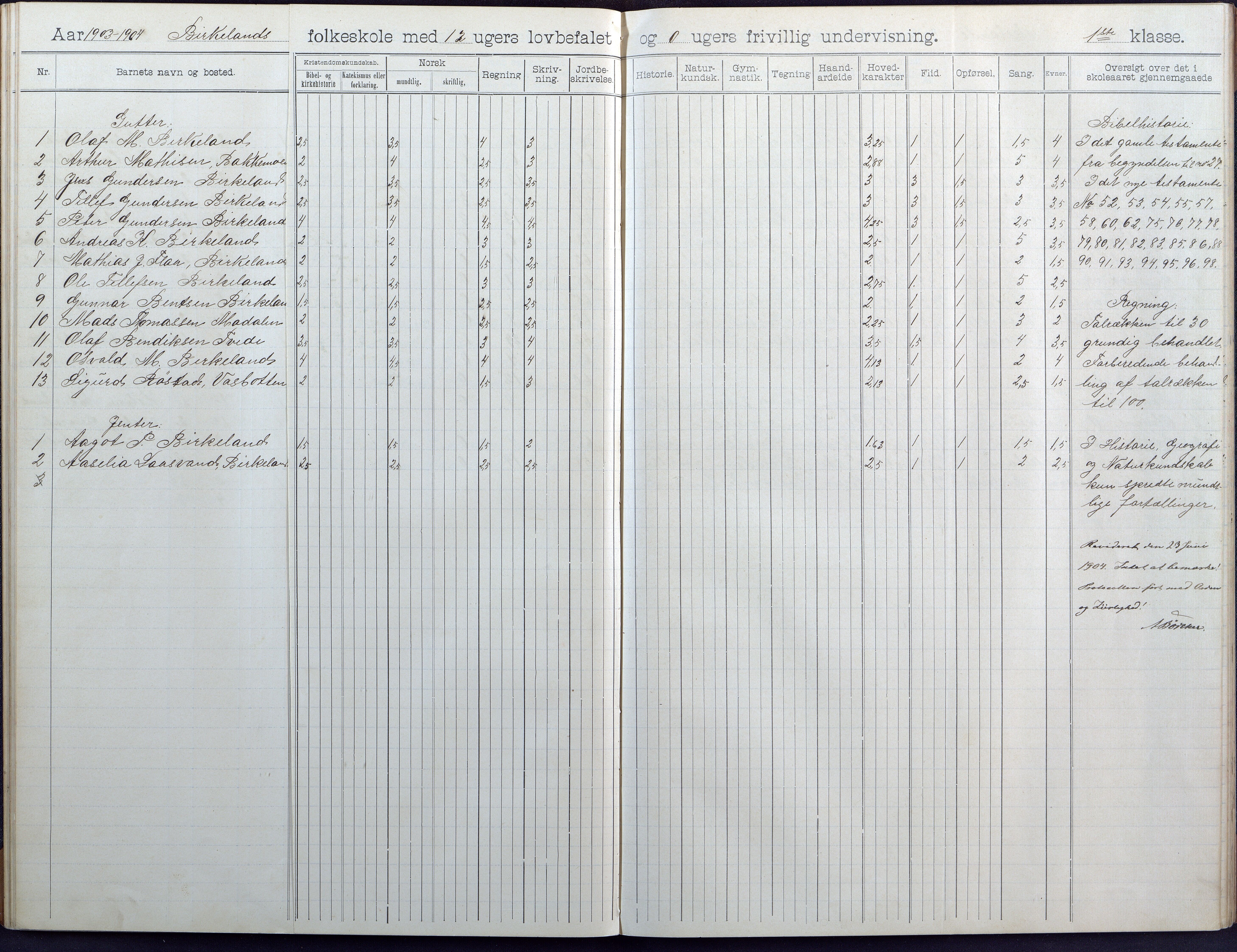 Birkenes kommune, Birkenes krets/Birkeland folkeskole frem til 1991, AAKS/KA0928-550a_91/F02/L0005: Skoleprotokoll, 1898-1911