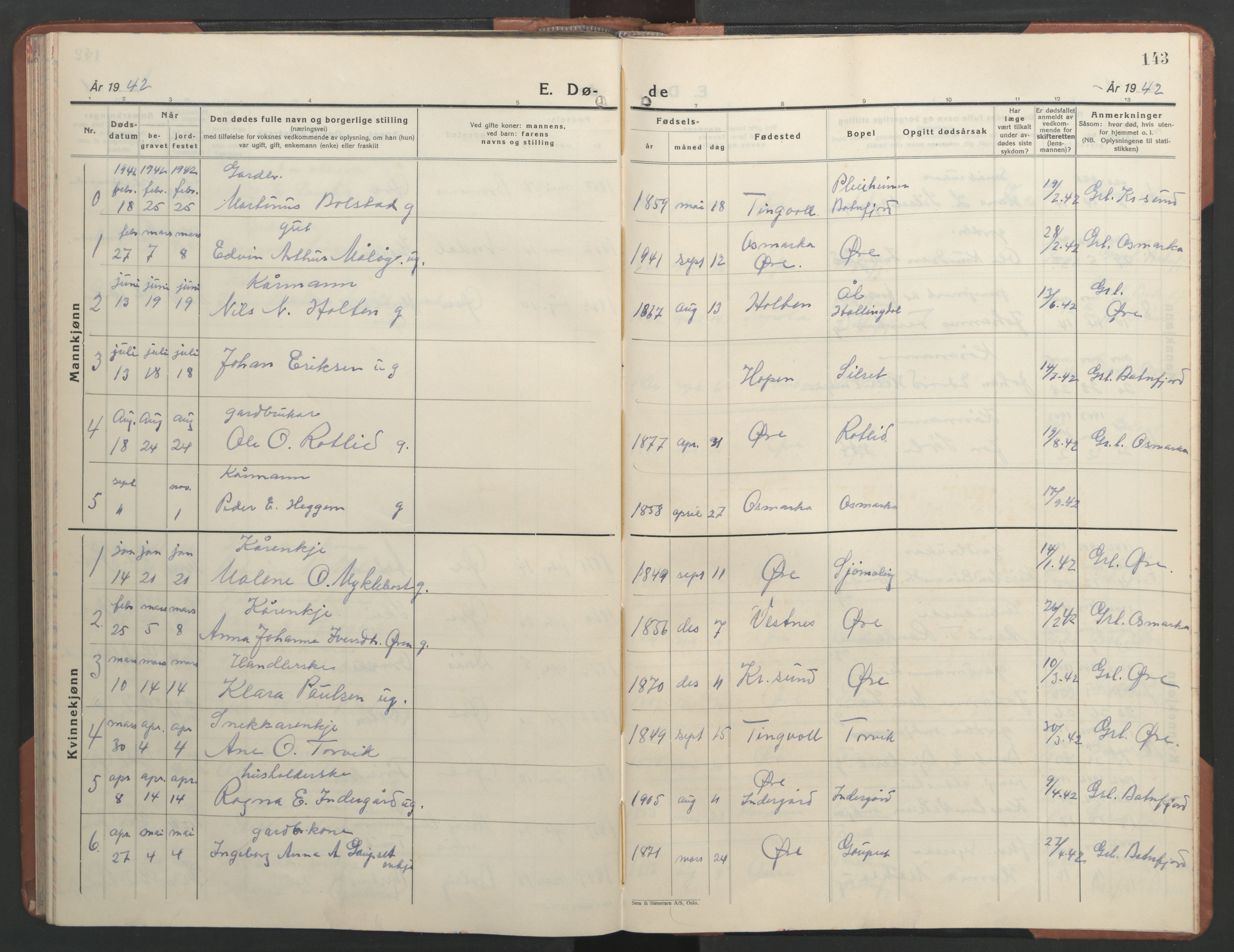 Ministerialprotokoller, klokkerbøker og fødselsregistre - Møre og Romsdal, AV/SAT-A-1454/584/L0971: Klokkerbok nr. 584C04, 1933-1946, s. 143