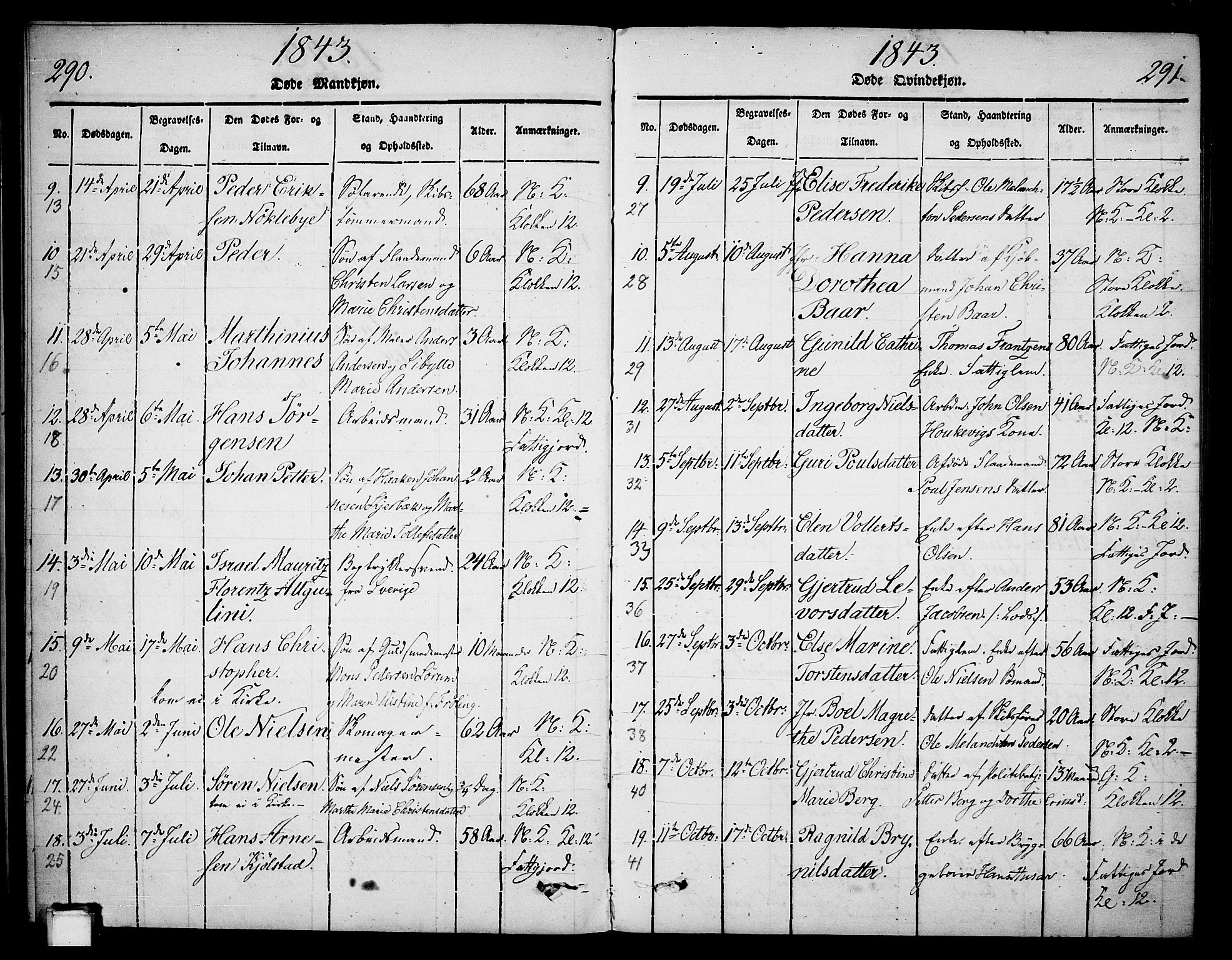 Skien kirkebøker, AV/SAKO-A-302/G/Ga/L0003: Klokkerbok nr. 3, 1843-1847, s. 290-291