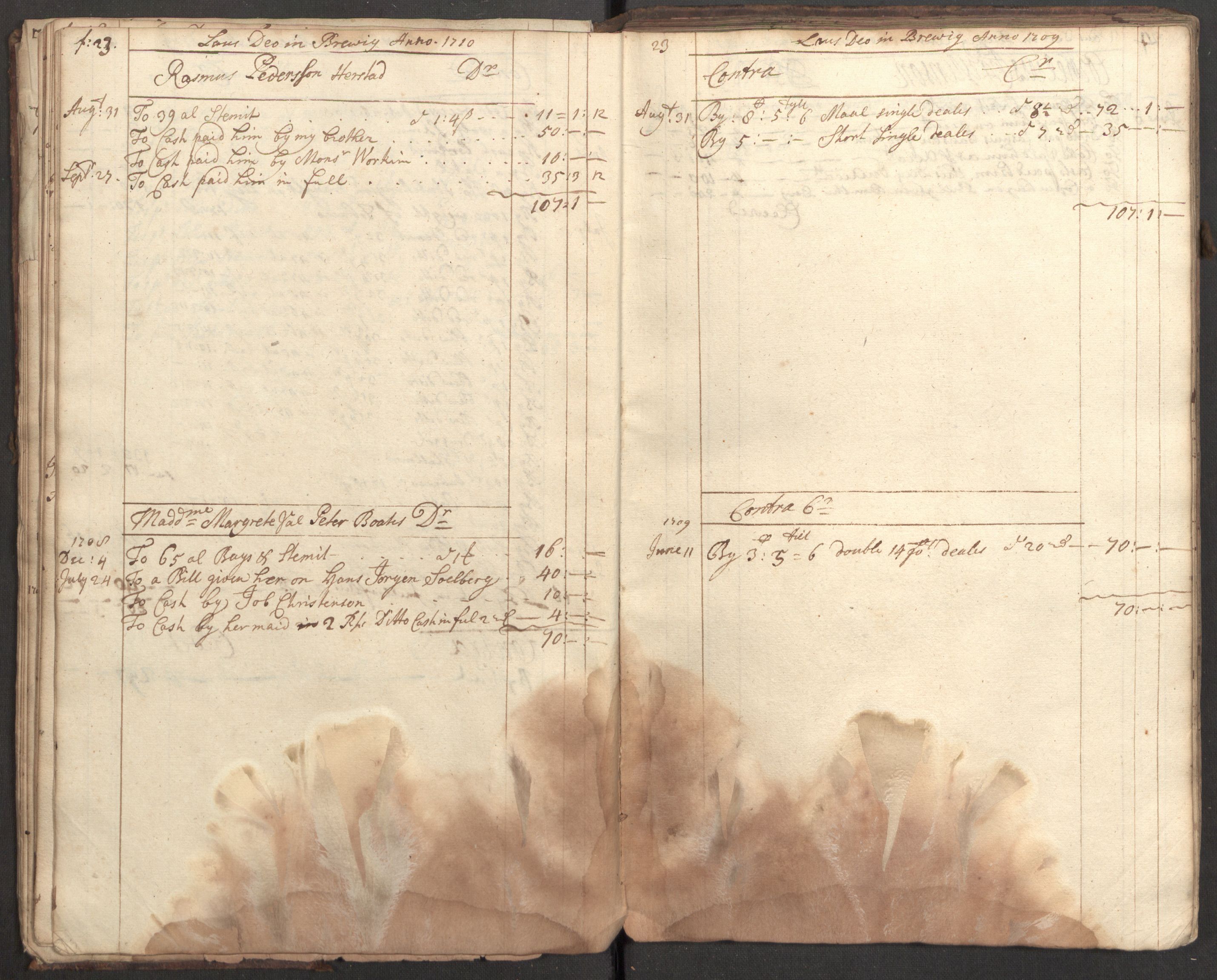 Bowman, James, RA/PA-0067/F/L0002/0001: Kontobok og skiftepapirer / James Bowmans kontobok, 1708-1728, s. 25