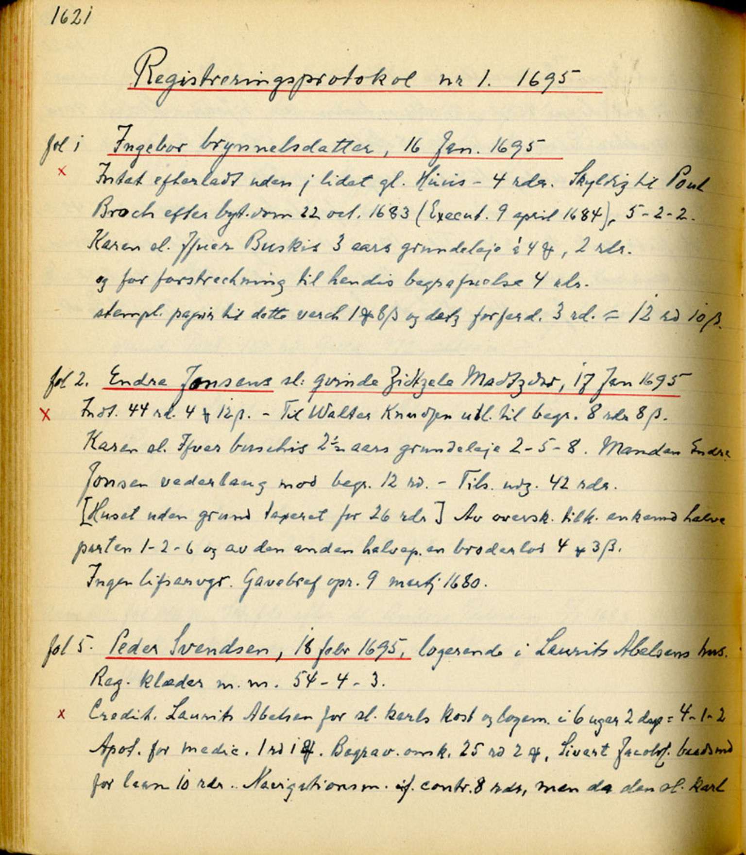 Sollied, Olaf og Thora - samlinger, AV/SAB-SAB/DA-0401/01/L0011/0001: Skifte: Utdrag av registreringsprotokoll / 96 Skifte: utdrag av registreringsprotokoll, 1675-1738, s. 1621