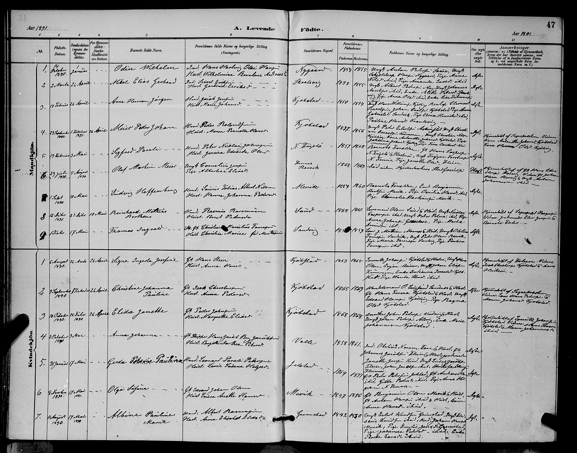 Ministerialprotokoller, klokkerbøker og fødselsregistre - Nordland, SAT/A-1459/805/L0108: Klokkerbok nr. 805C04, 1885-1899, s. 47