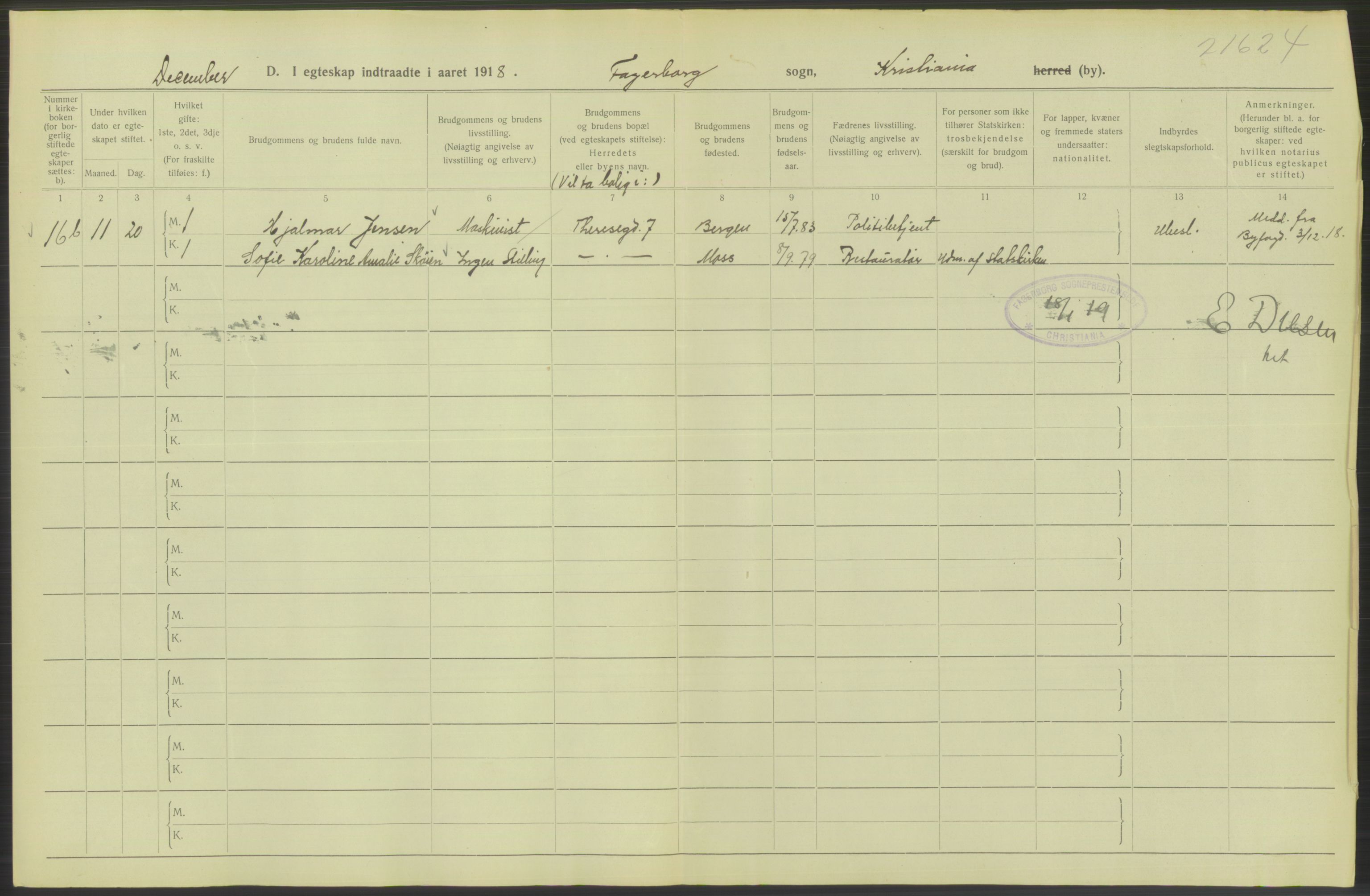 Statistisk sentralbyrå, Sosiodemografiske emner, Befolkning, AV/RA-S-2228/D/Df/Dfb/Dfbh/L0009: Kristiania: Gifte, 1918, s. 634