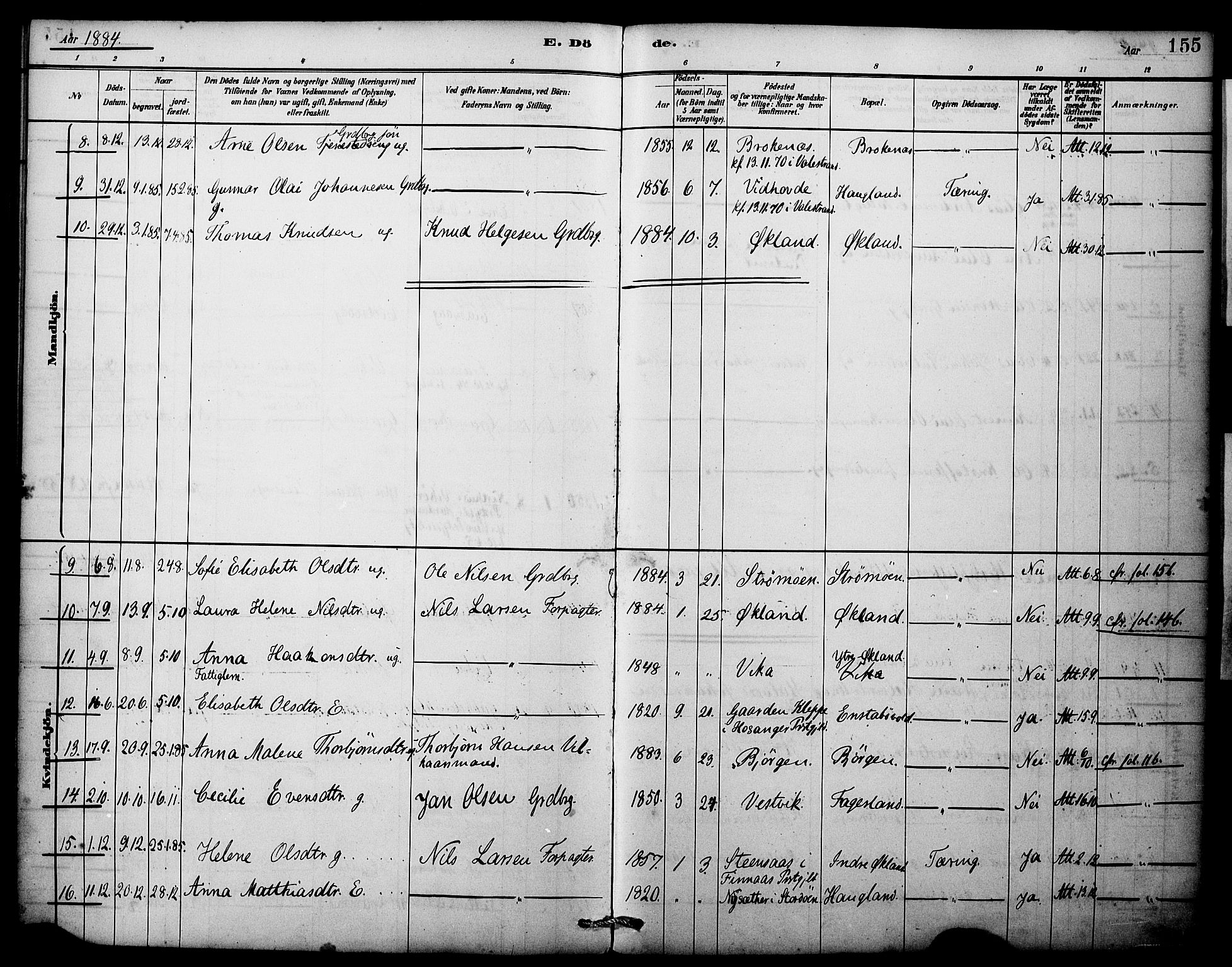 Sveio Sokneprestembete, AV/SAB-A-78501/H/Haa: Ministerialbok nr. C 2, 1881-1899, s. 155