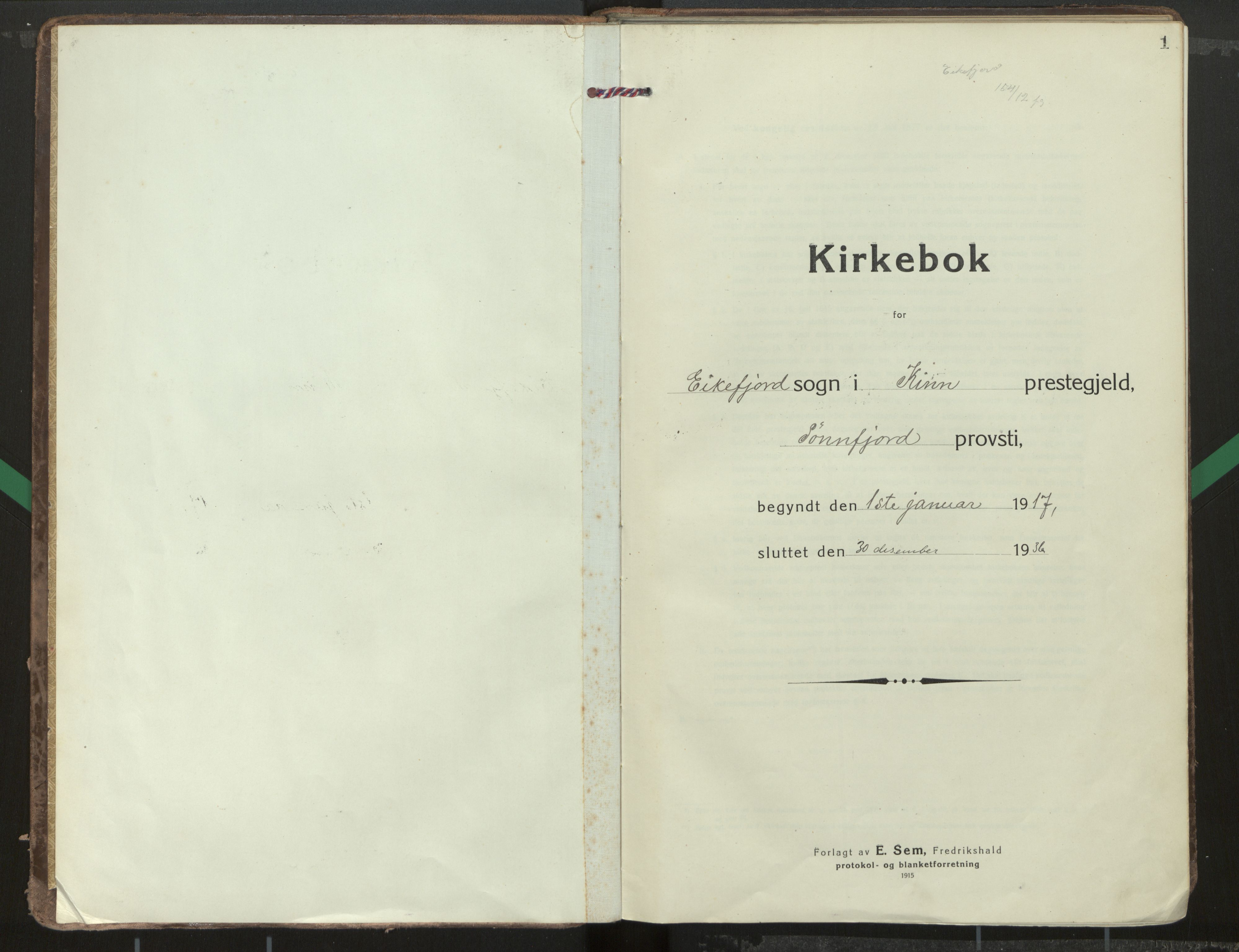 Kinn sokneprestembete, AV/SAB-A-80801/H/Haa/Haae/L0002: Ministerialbok nr. E 2, 1917-1937, s. 1