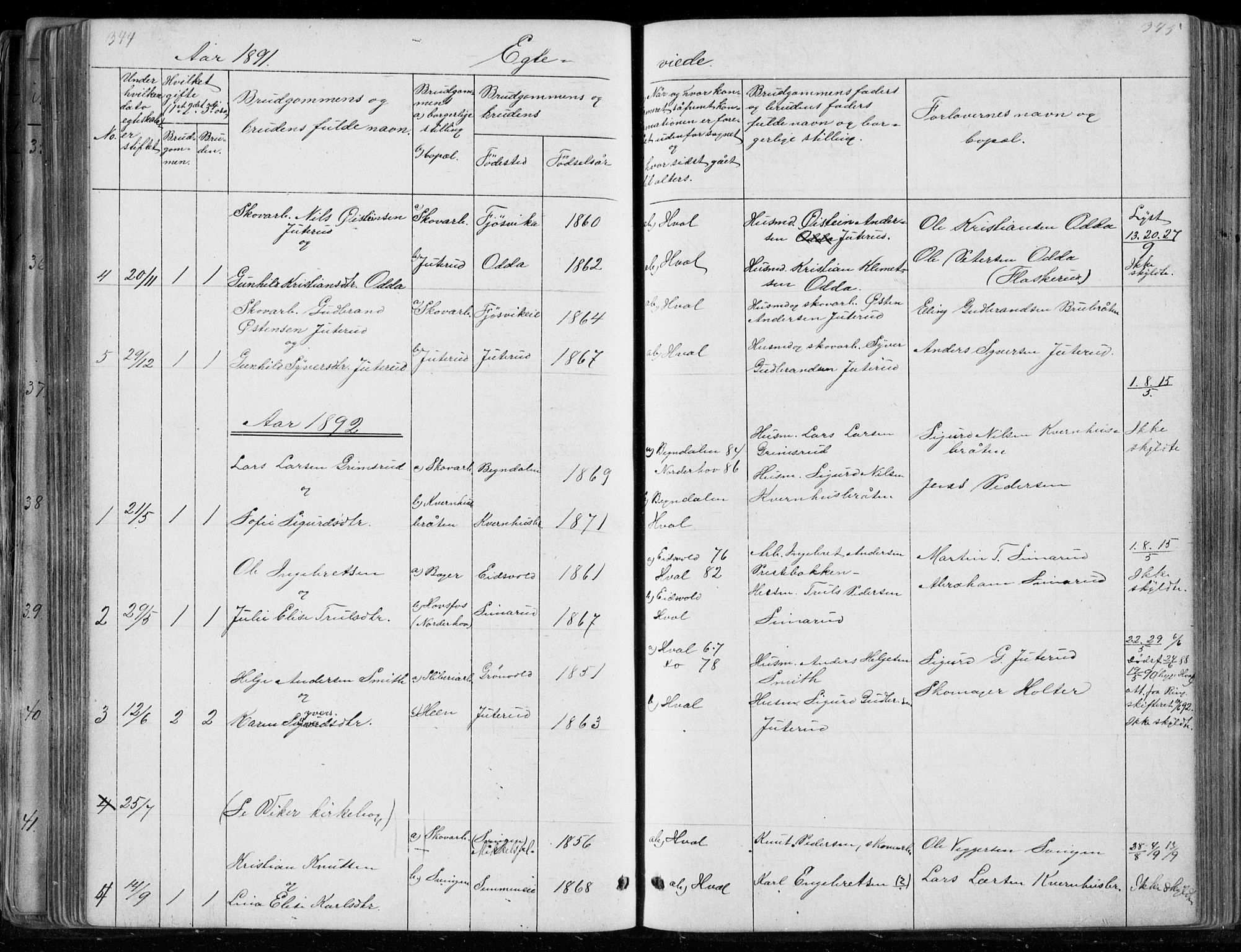 Ådal kirkebøker, AV/SAKO-A-248/G/Gc/L0001: Klokkerbok nr. III 1, 1862-1898, s. 344-345