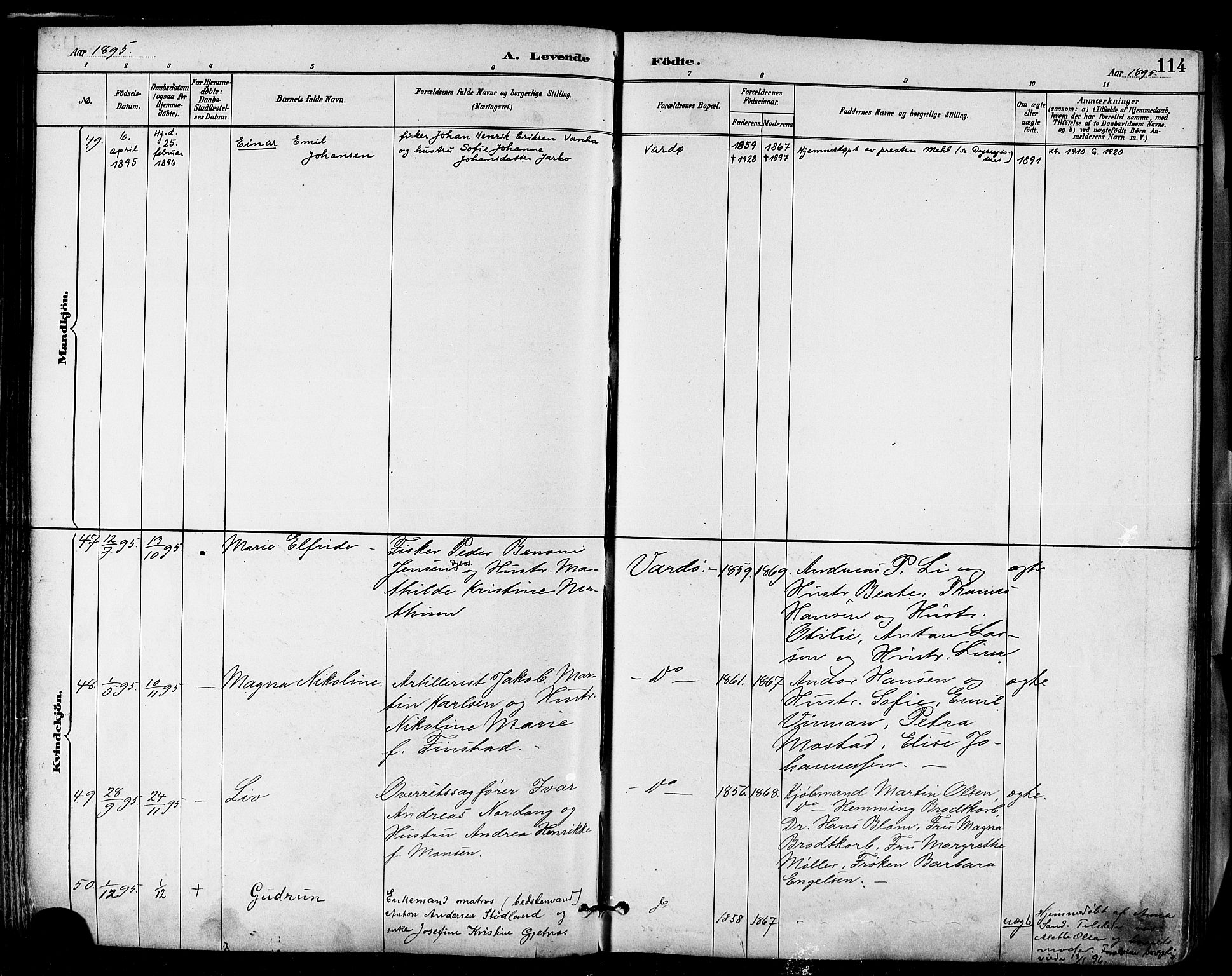 Vardø sokneprestkontor, AV/SATØ-S-1332/H/Ha/L0007kirke: Ministerialbok nr. 7, 1886-1897, s. 114