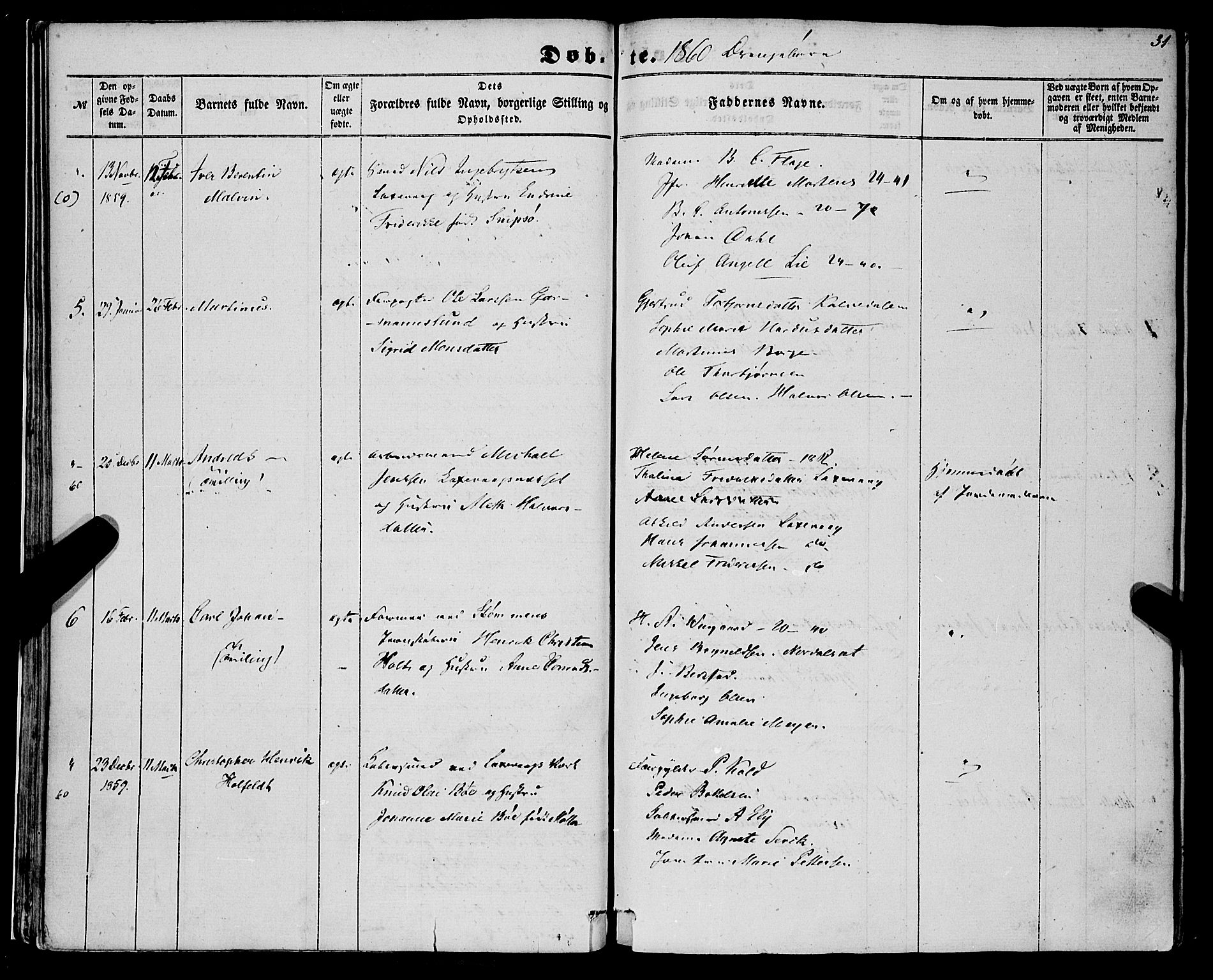 St. Jørgens hospital og Årstad sokneprestembete, AV/SAB-A-99934: Ministerialbok nr. A 5, 1857-1869, s. 31