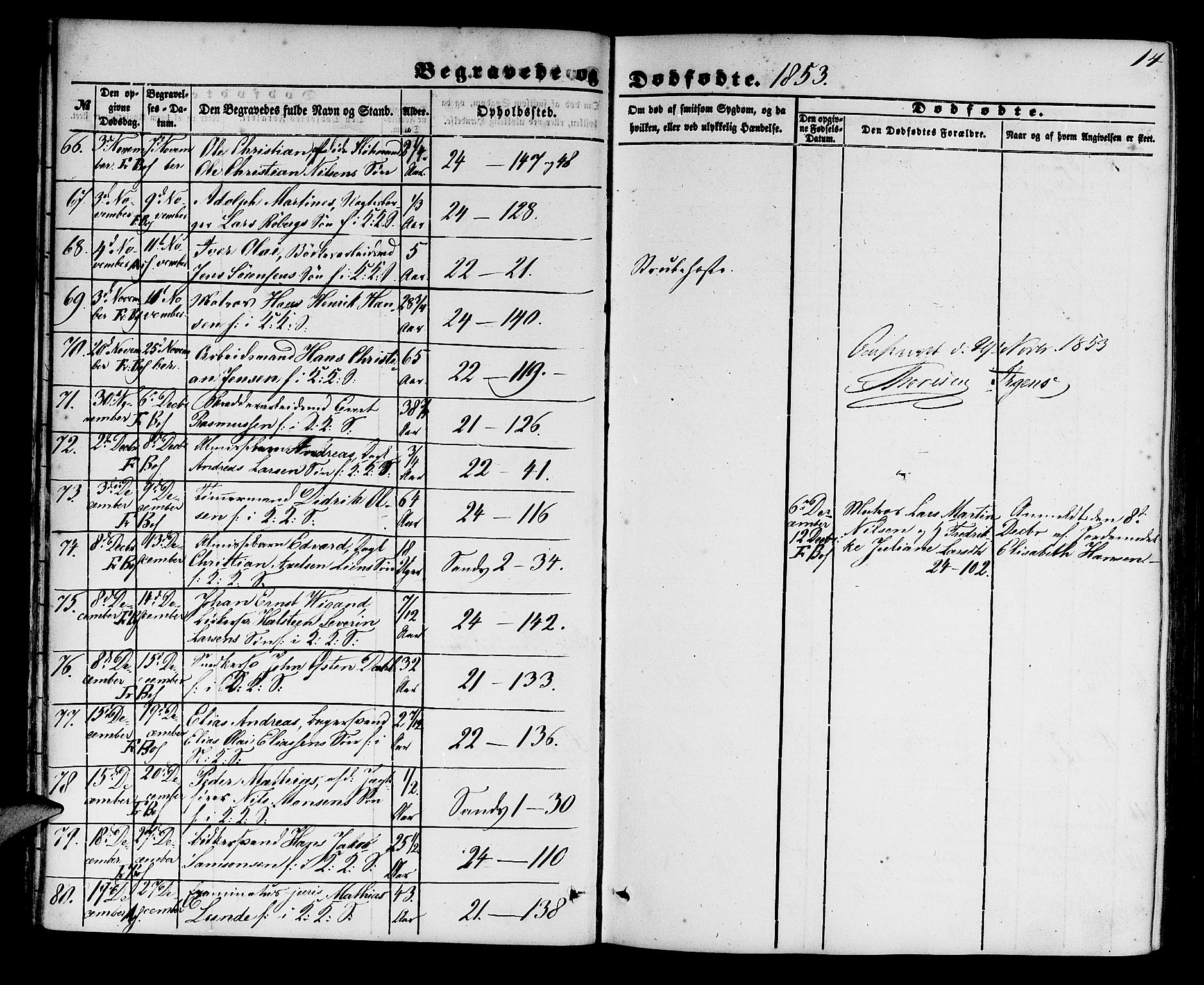 Korskirken sokneprestembete, AV/SAB-A-76101/H/Hab: Klokkerbok nr. E 2, 1851-1871, s. 14