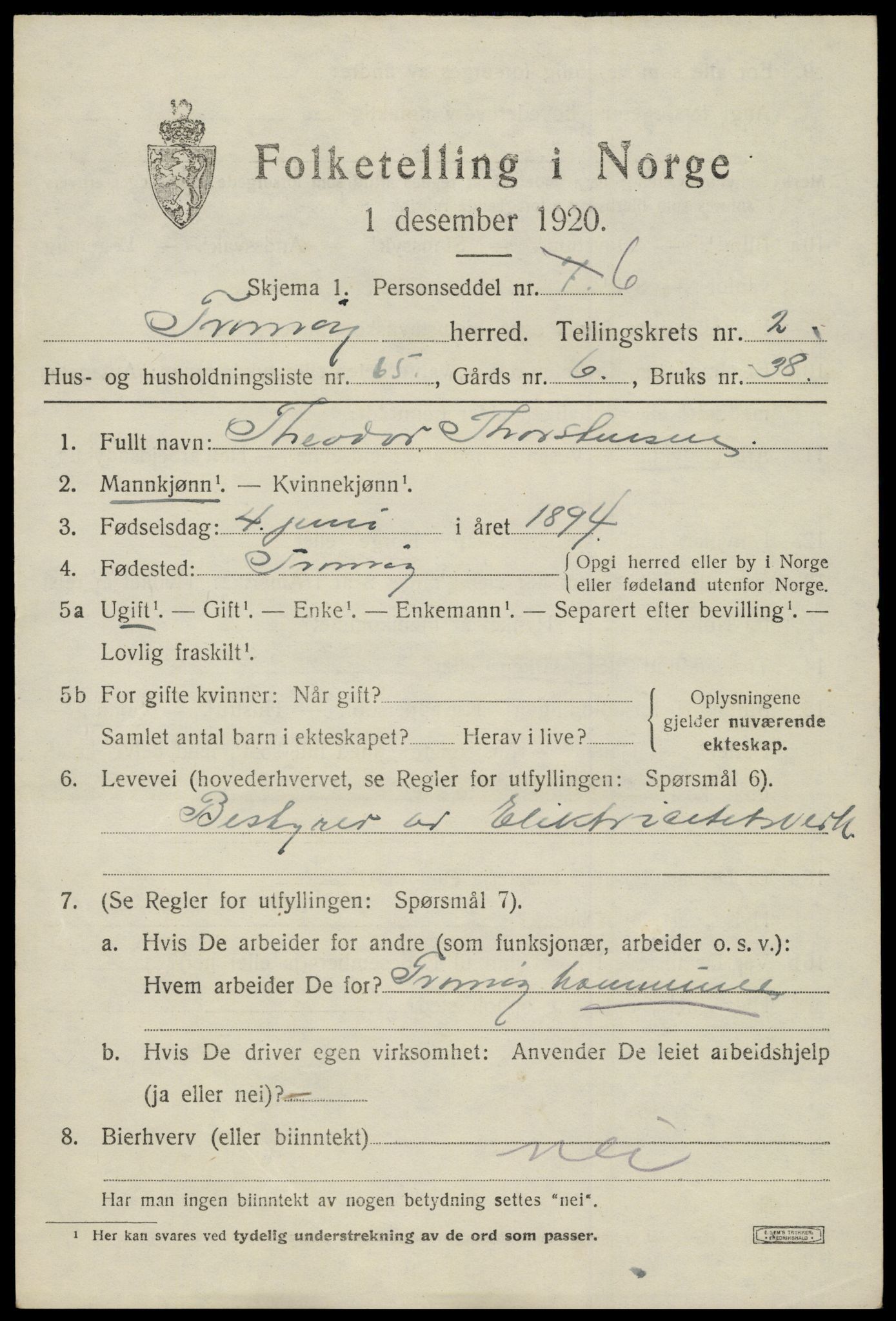 SAK, Folketelling 1920 for 0921 Tromøy herred, 1920, s. 1897