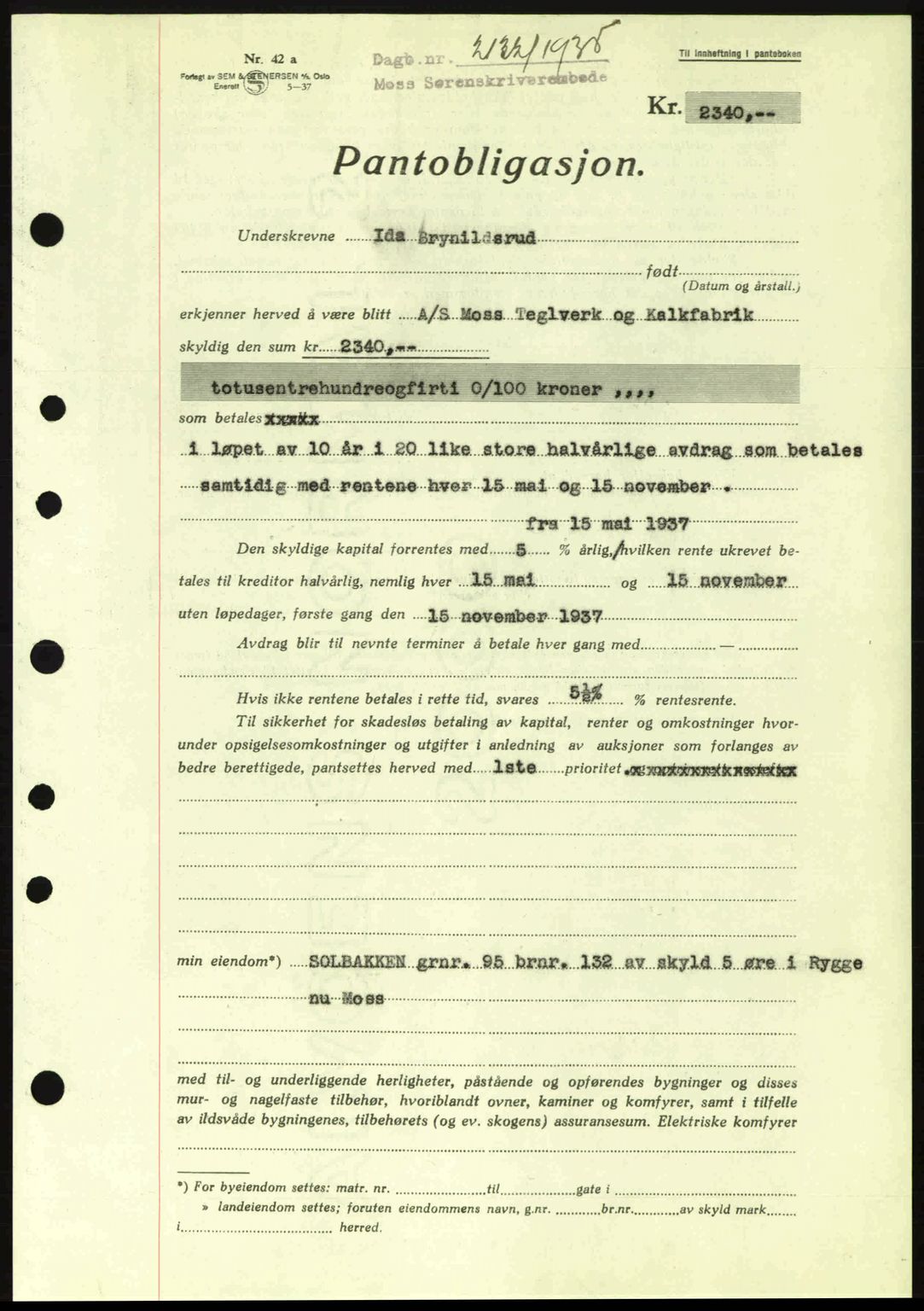 Moss sorenskriveri, SAO/A-10168: Pantebok nr. B6, 1938-1938, Dagboknr: 2132/1938
