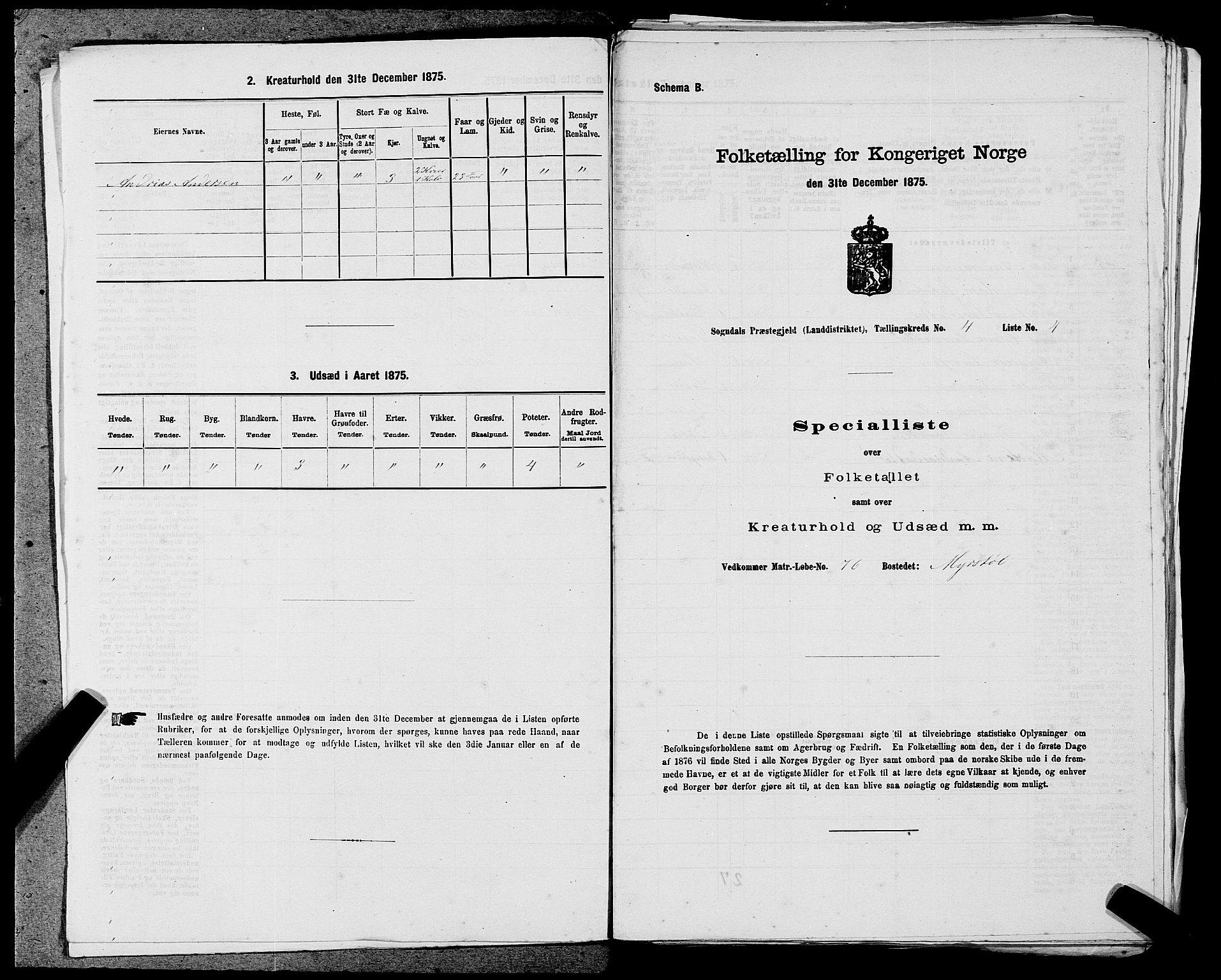 SAST, Folketelling 1875 for 1111L Sokndal prestegjeld, Sokndal landsokn, 1875, s. 269