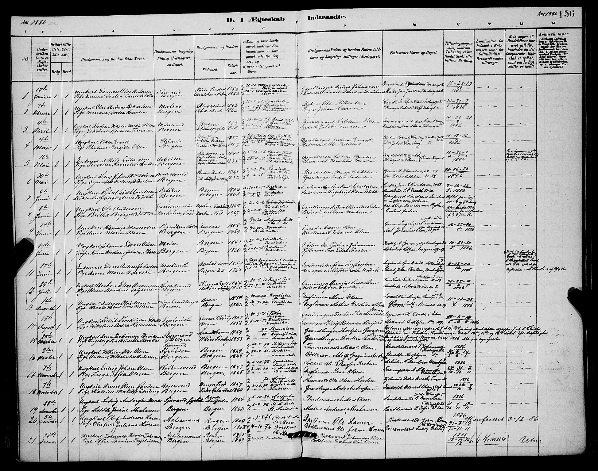 Mariakirken Sokneprestembete, AV/SAB-A-76901/H/Hab/L0004: Klokkerbok nr. A 4, 1878-1892, s. 156