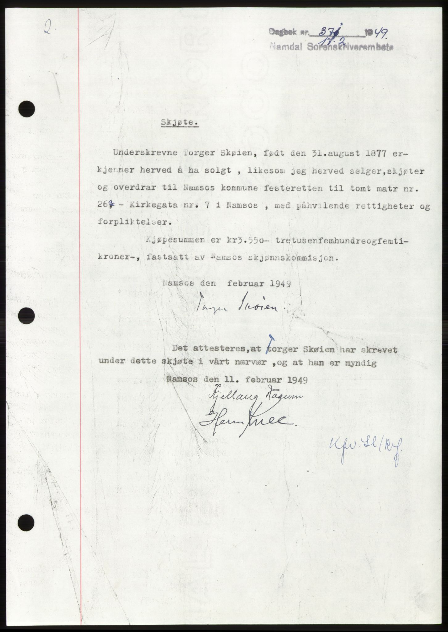 Namdal sorenskriveri, SAT/A-4133/1/2/2C: Pantebok nr. -, 1949-1949, Dagboknr: 371/1949