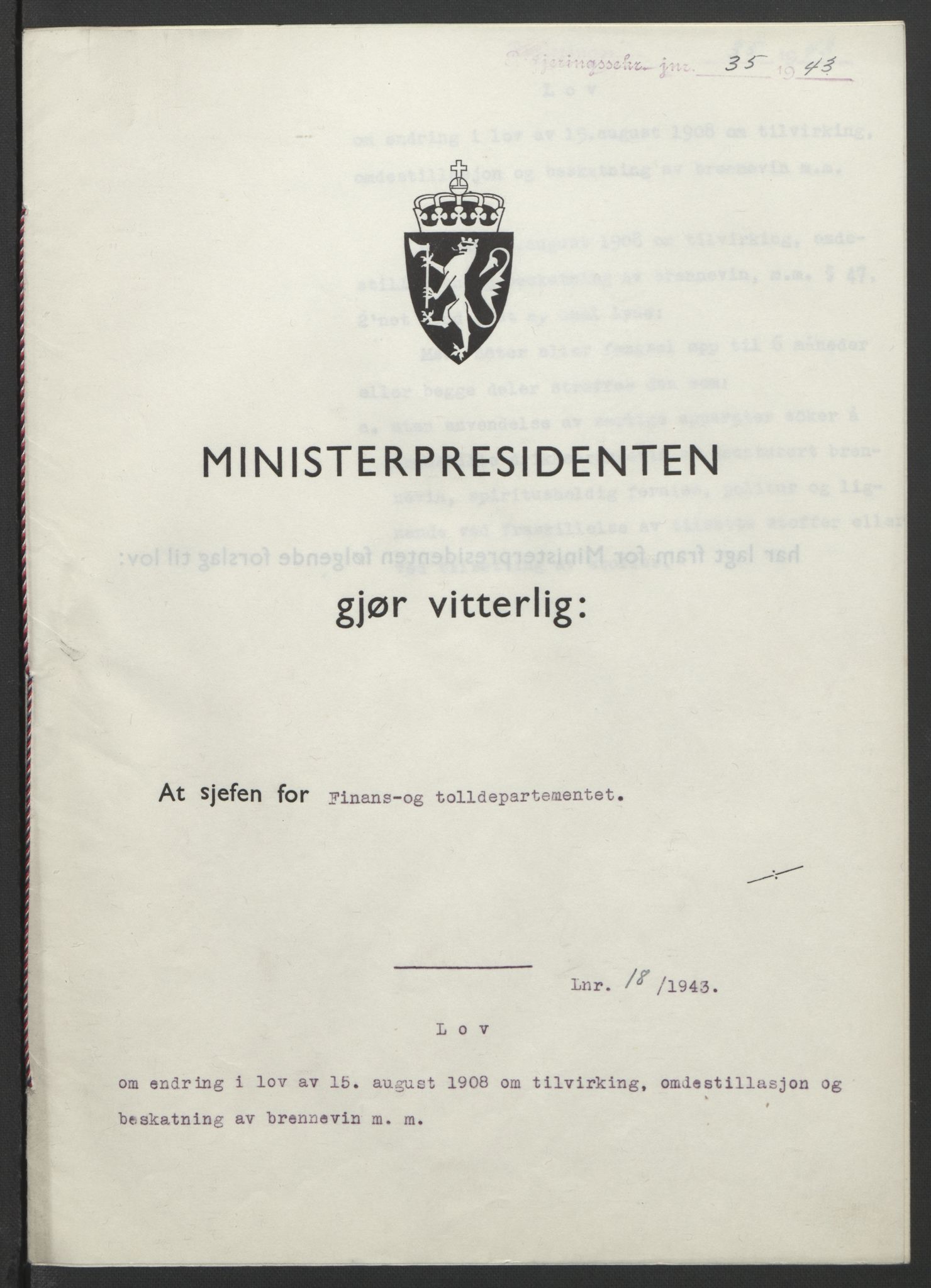 NS-administrasjonen 1940-1945 (Statsrådsekretariatet, de kommisariske statsråder mm), AV/RA-S-4279/D/Db/L0099: Lover, 1943, s. 72
