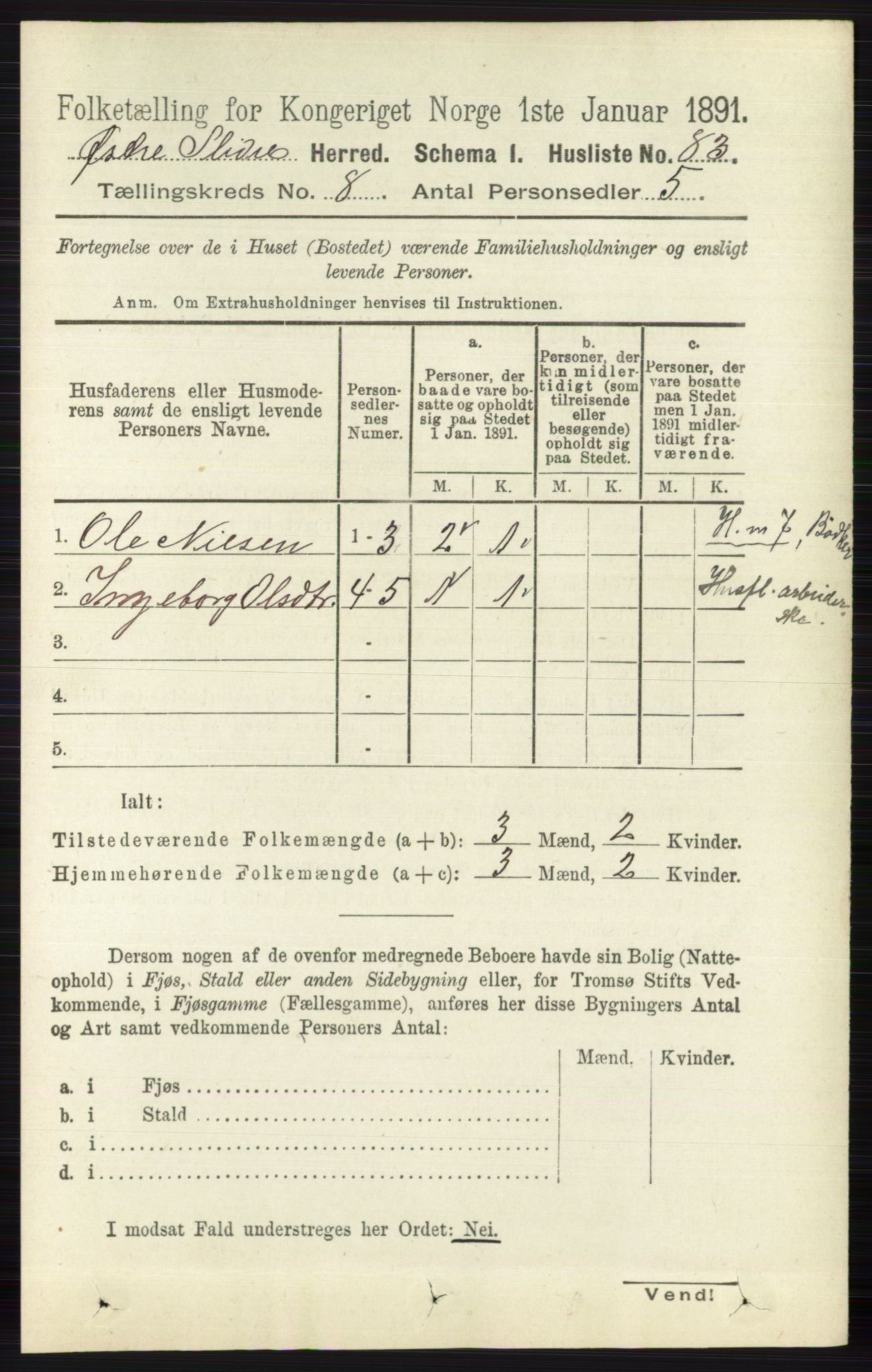 RA, Folketelling 1891 for 0544 Øystre Slidre herred, 1891, s. 2544
