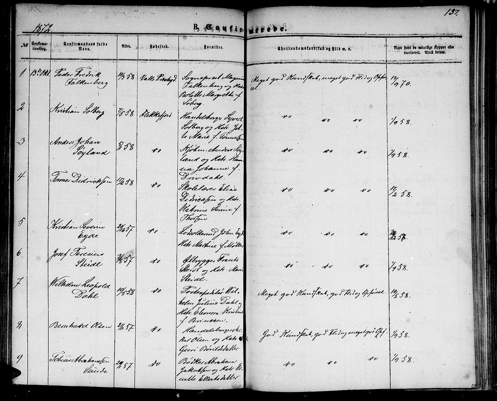 Flekkefjord sokneprestkontor, SAK/1111-0012/F/Fb/Fbc/L0006: Klokkerbok nr. B 6, 1866-1879, s. 137