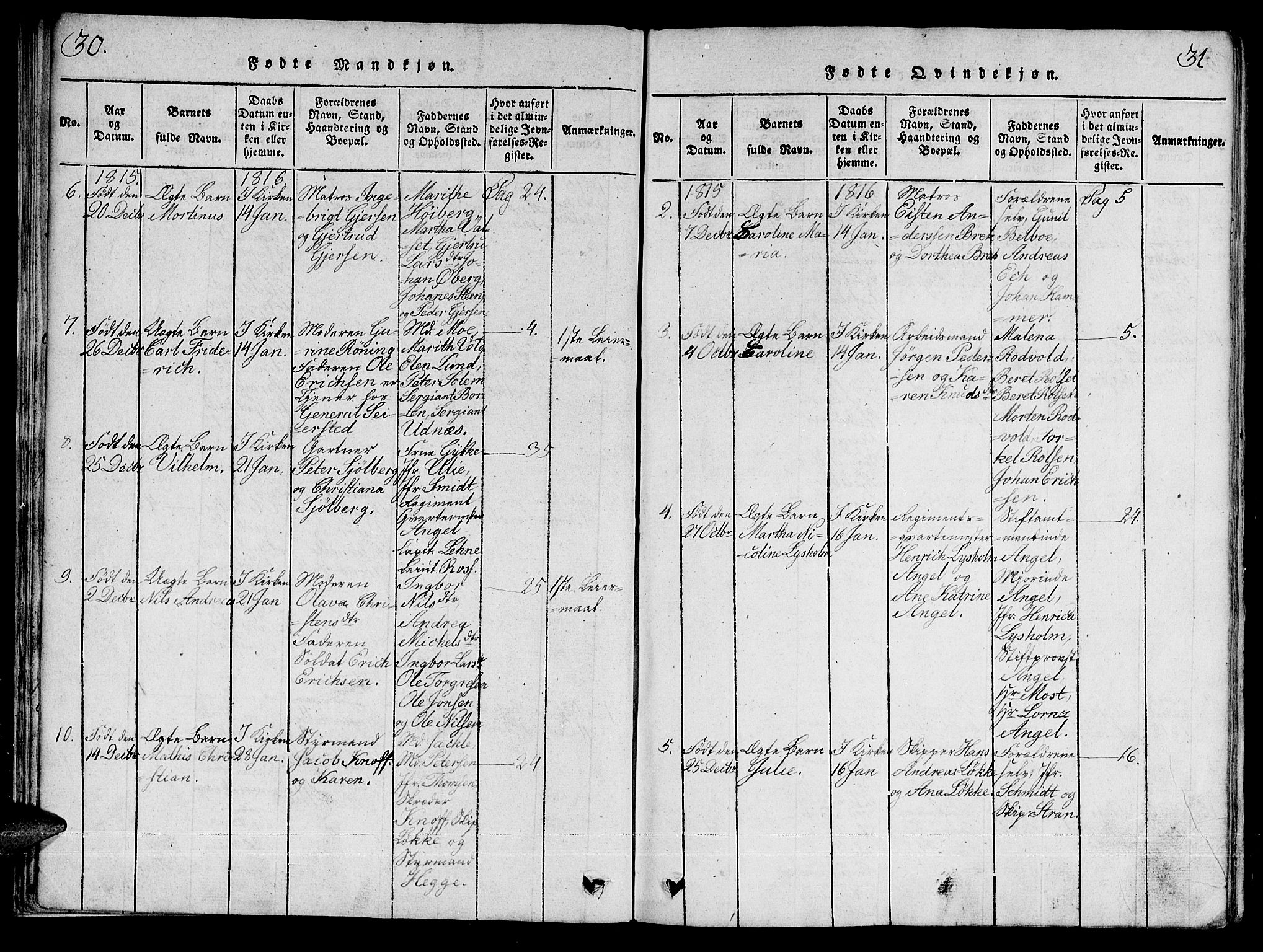 Ministerialprotokoller, klokkerbøker og fødselsregistre - Sør-Trøndelag, SAT/A-1456/601/L0043: Ministerialbok nr. 601A11, 1815-1821, s. 30-31