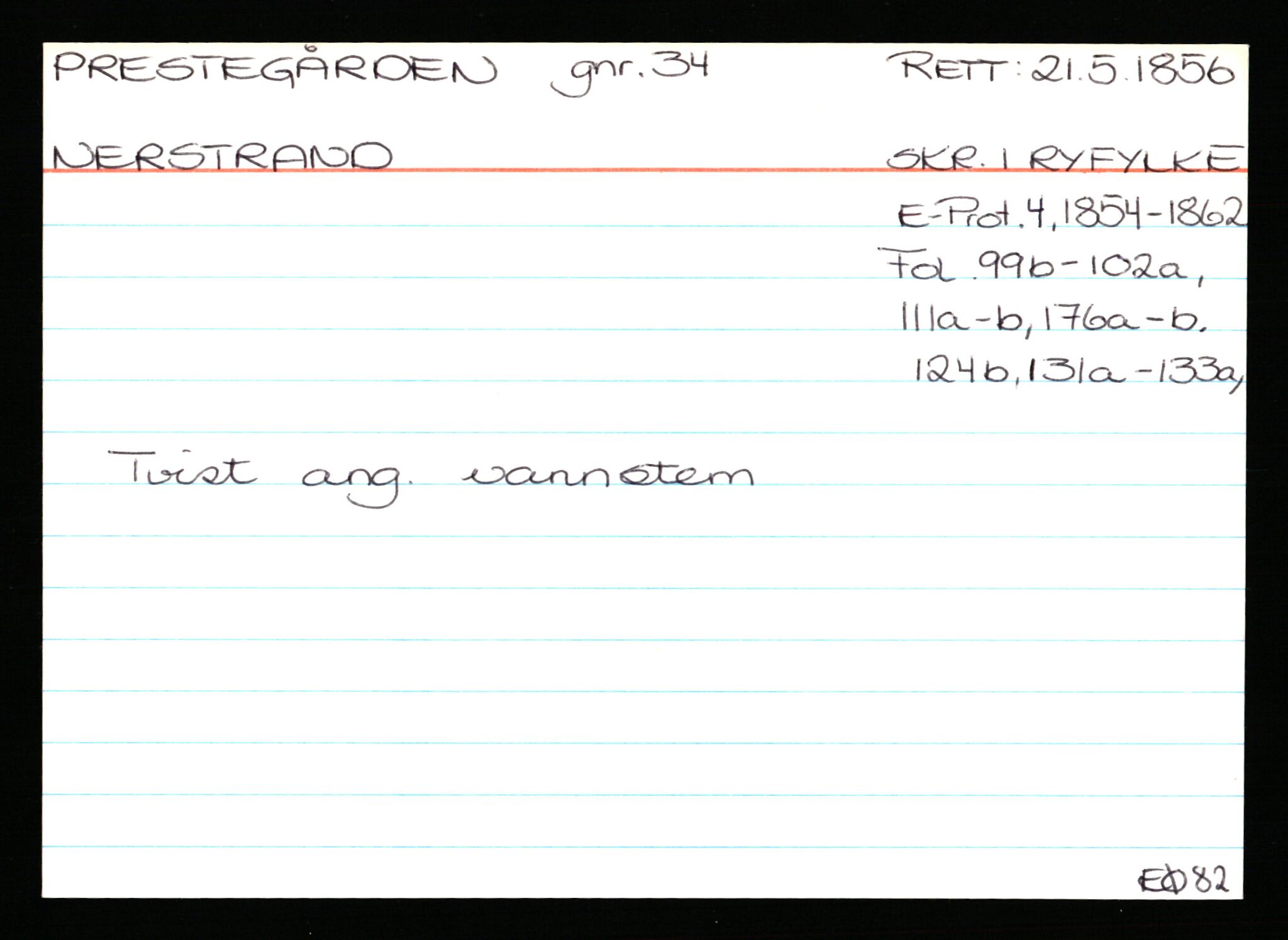 Statsarkivet i Stavanger, AV/SAST-A-101971/03/Y/Ym/L0045: Åstedskort sortert etter gårdsnavn: Prestegården - Rapstad, 1600-1950, s. 24