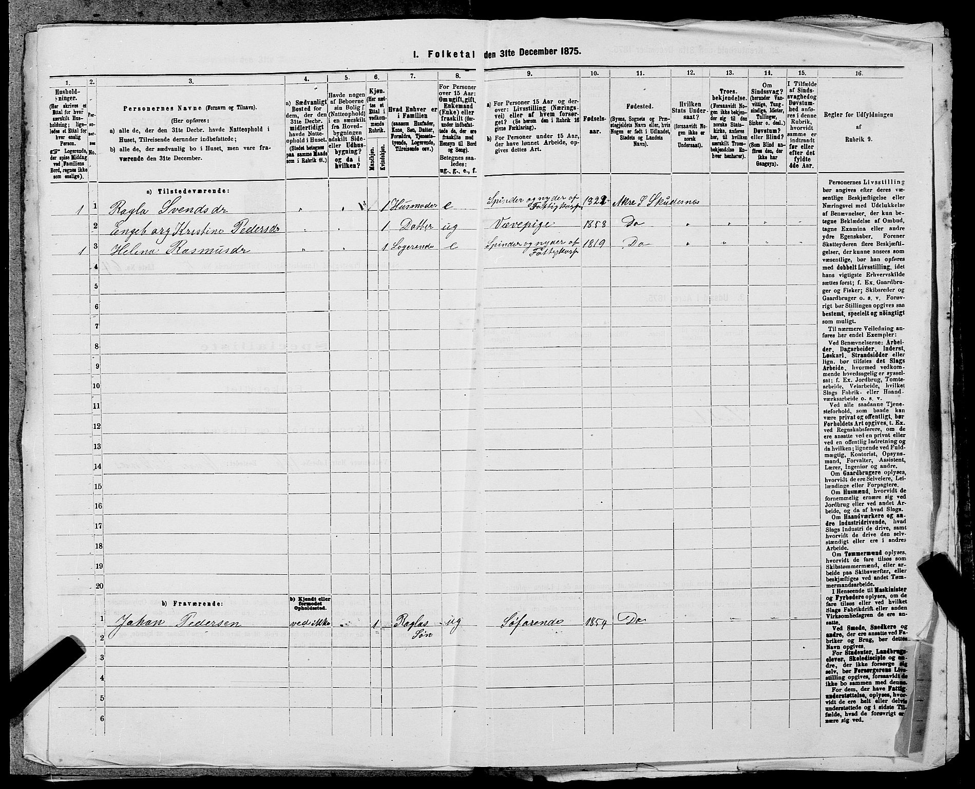 SAST, Folketelling 1875 for 1150L Skudenes prestegjeld, Falnes sokn, Åkra sokn og Ferkingstad sokn, 1875, s. 700