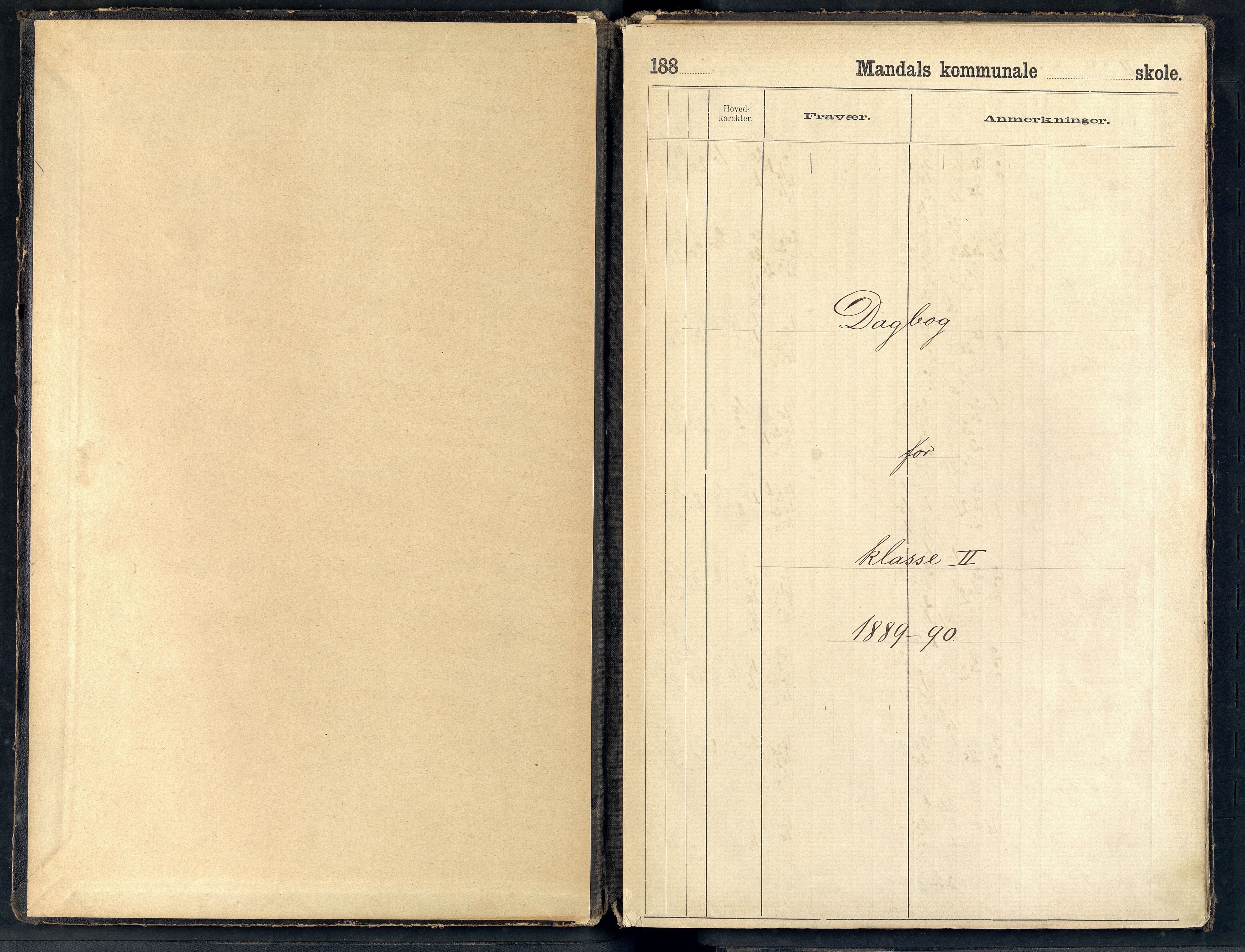 Mandal By - Borgerskolen/Middelskolen/Høiere Allmenskole, ARKSOR/1002MG550/I/L0009: Dagbok (d), 1889-1890