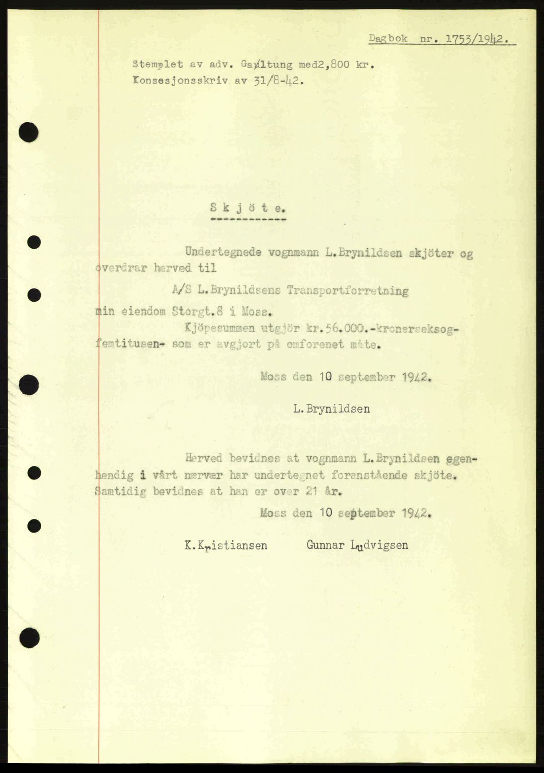 Moss sorenskriveri, SAO/A-10168: Pantebok nr. A10, 1942-1943, Dagboknr: 1753/1942