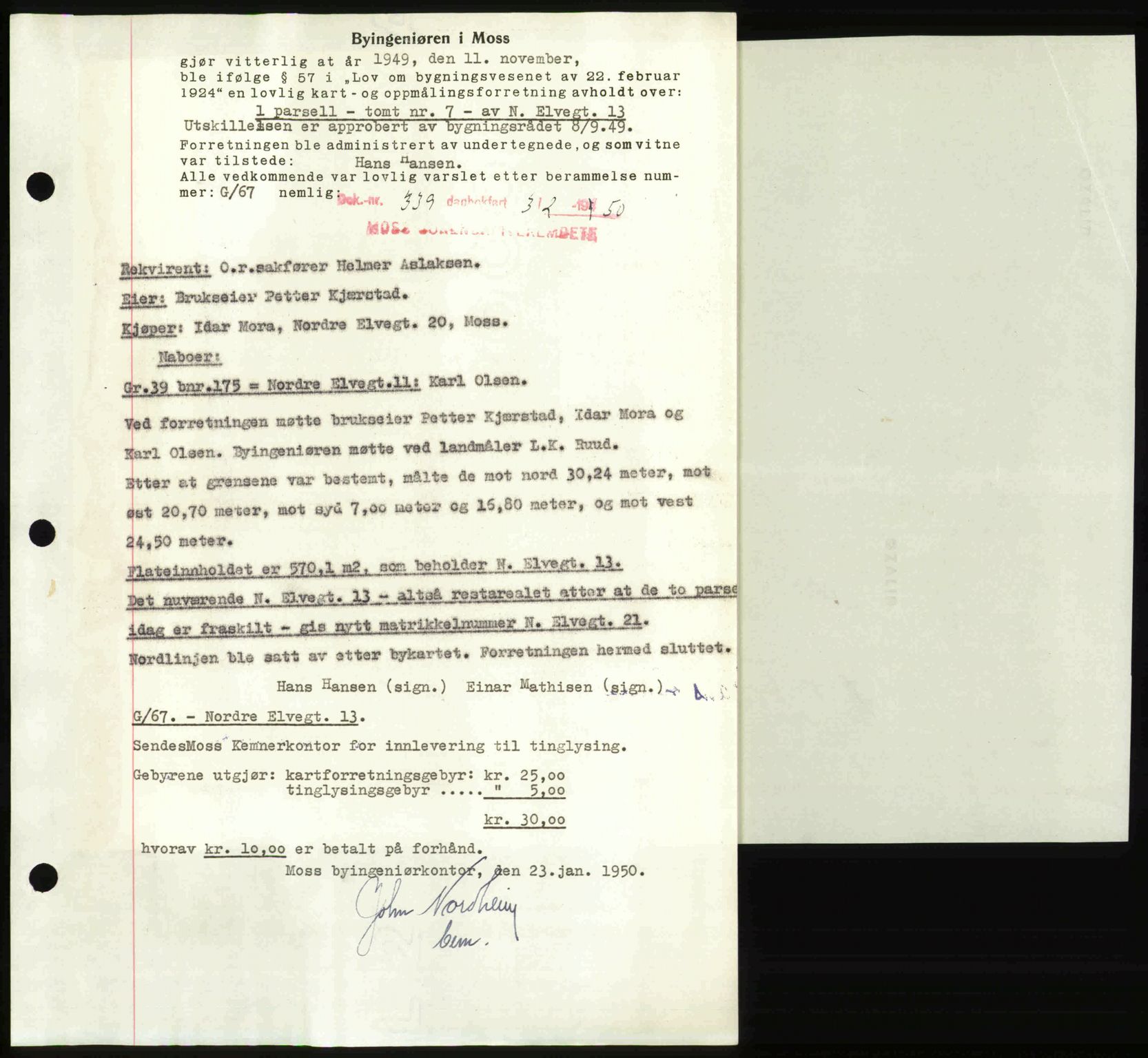 Moss sorenskriveri, SAO/A-10168: Pantebok nr. A25, 1950-1950, Dagboknr: 339/1950