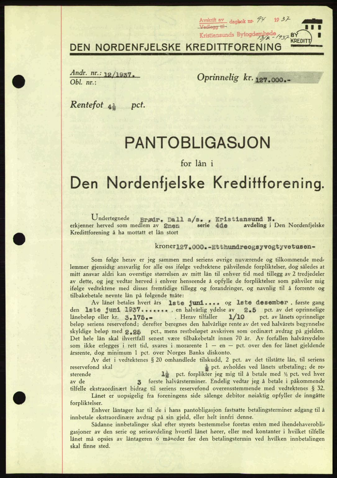 Kristiansund byfogd, SAT/A-4587/A/27: Pantebok nr. 29, 1936-1937, Dagboknr: 94/1937