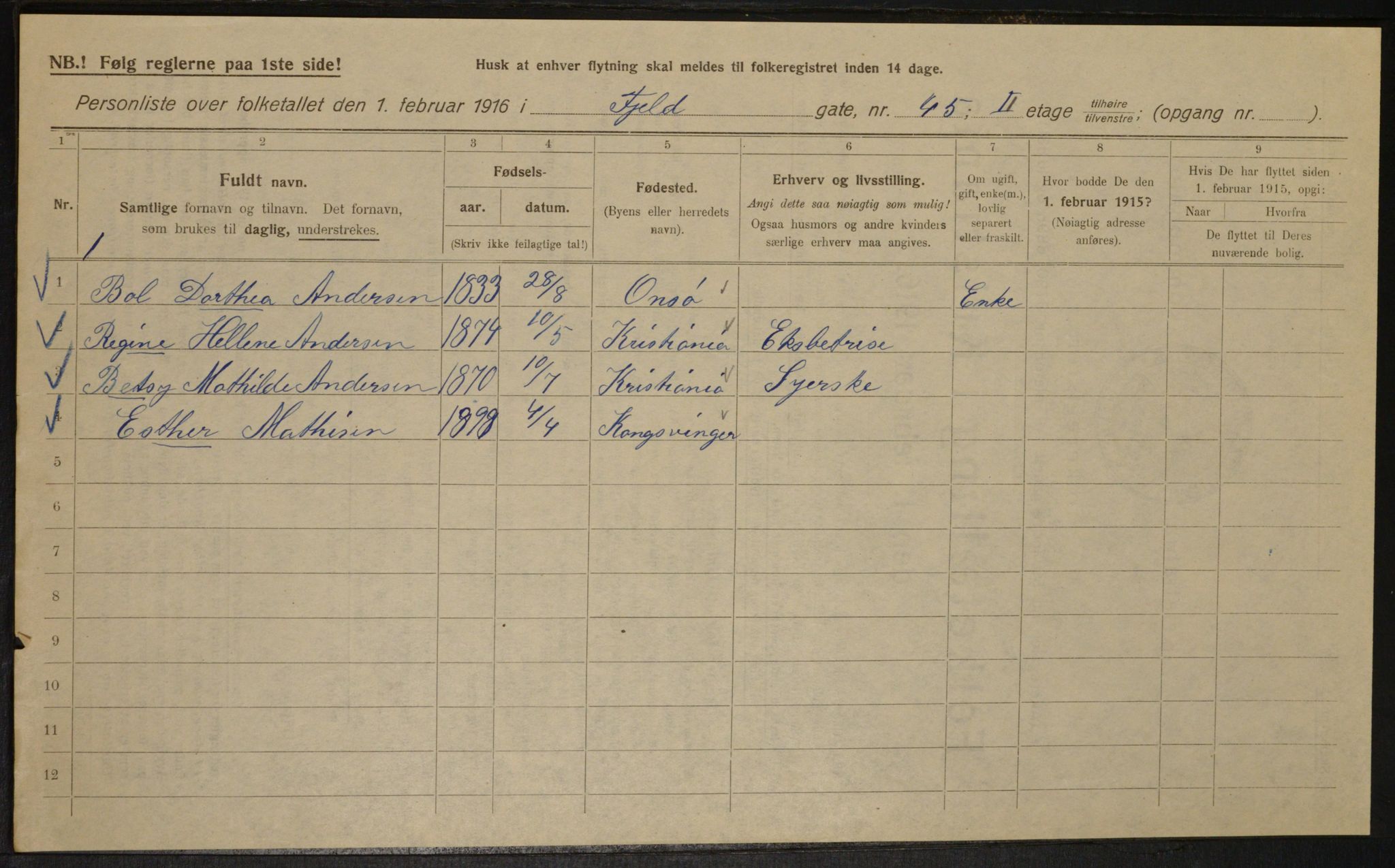 OBA, Kommunal folketelling 1.2.1916 for Kristiania, 1916, s. 24994