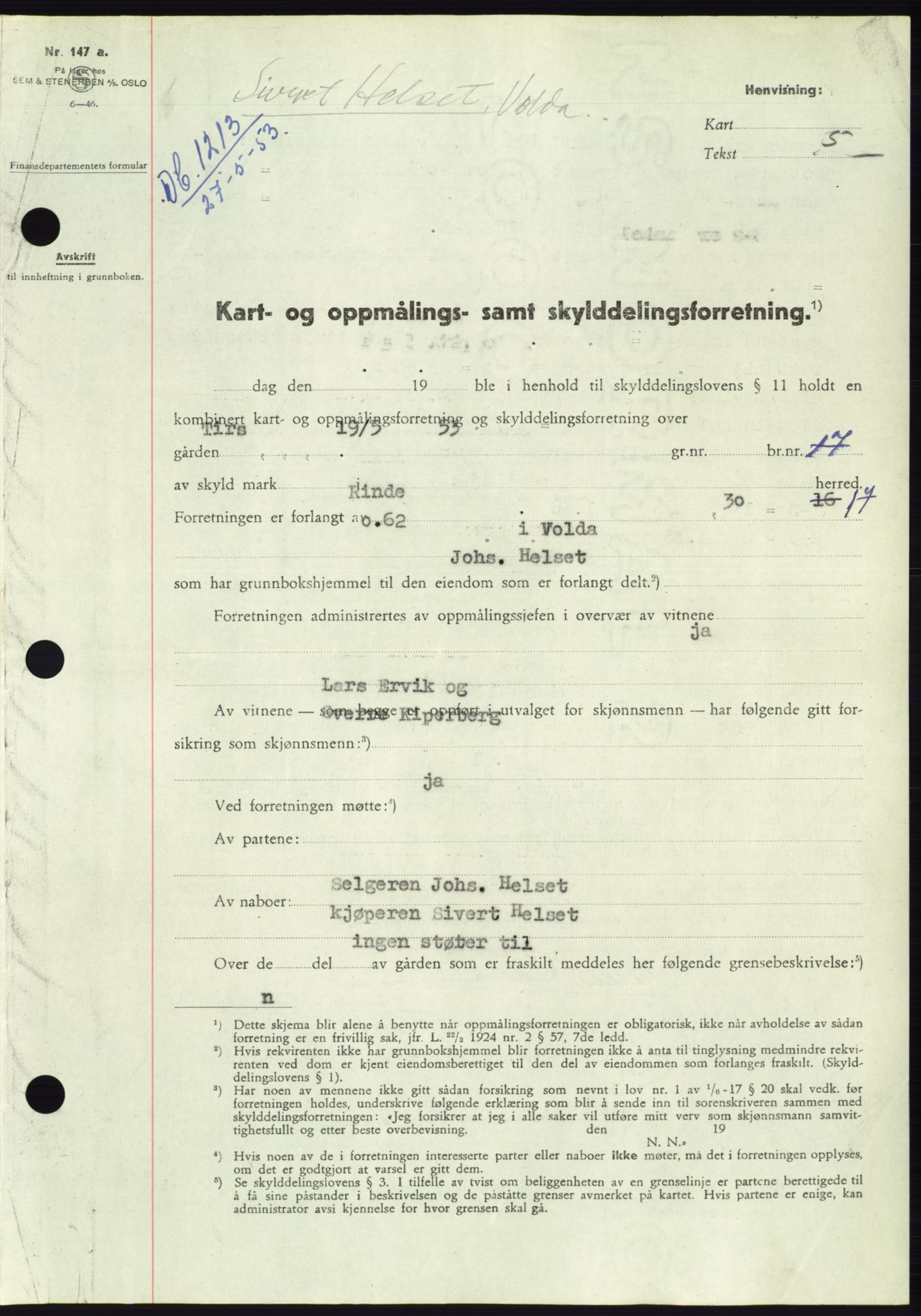 Søre Sunnmøre sorenskriveri, AV/SAT-A-4122/1/2/2C/L0095: Pantebok nr. 21A, 1953-1953, Dagboknr: 1213/1953