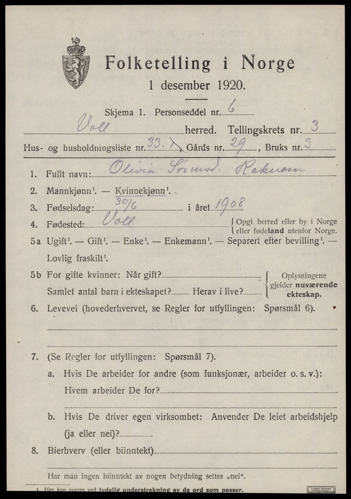 SAT, Folketelling 1920 for 1537 Voll herred, 1920, s. 1623