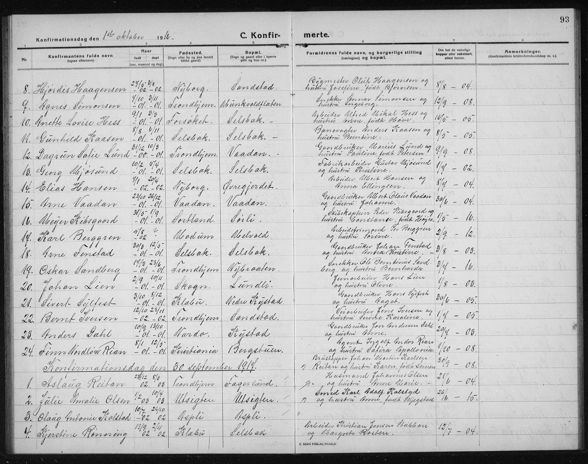 Ministerialprotokoller, klokkerbøker og fødselsregistre - Sør-Trøndelag, AV/SAT-A-1456/611/L0356: Klokkerbok nr. 611C04, 1914-1938, s. 93
