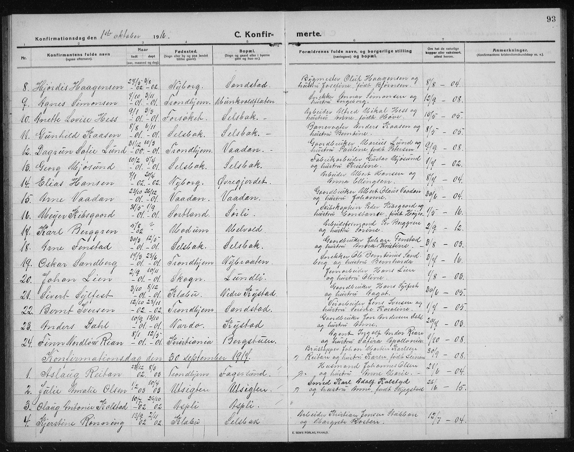 Ministerialprotokoller, klokkerbøker og fødselsregistre - Sør-Trøndelag, SAT/A-1456/611/L0356: Klokkerbok nr. 611C04, 1914-1938, s. 93