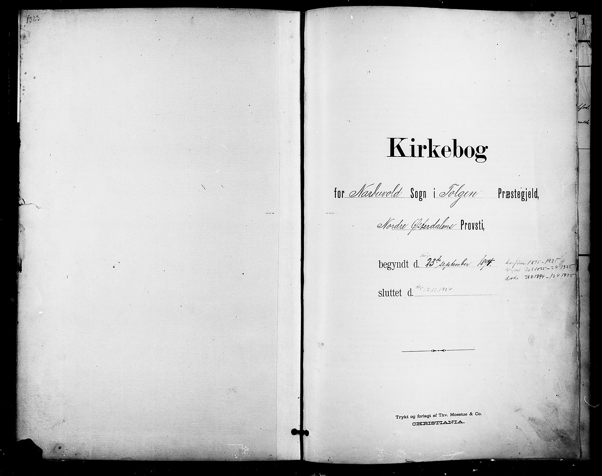 Tolga prestekontor, SAH/PREST-062/L/L0011: Klokkerbok nr. 11, 1894-1925