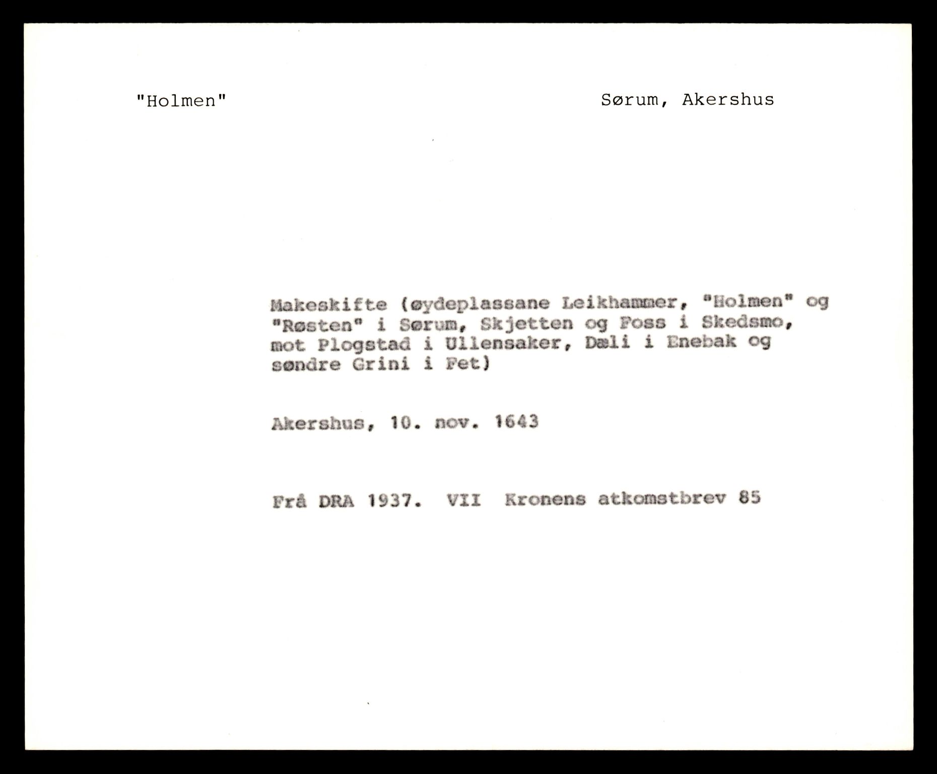 Riksarkivets diplomsamling, AV/RA-EA-5965/F35/F35e/L0006: Registreringssedler Akershus 2, 1400-1700, s. 463