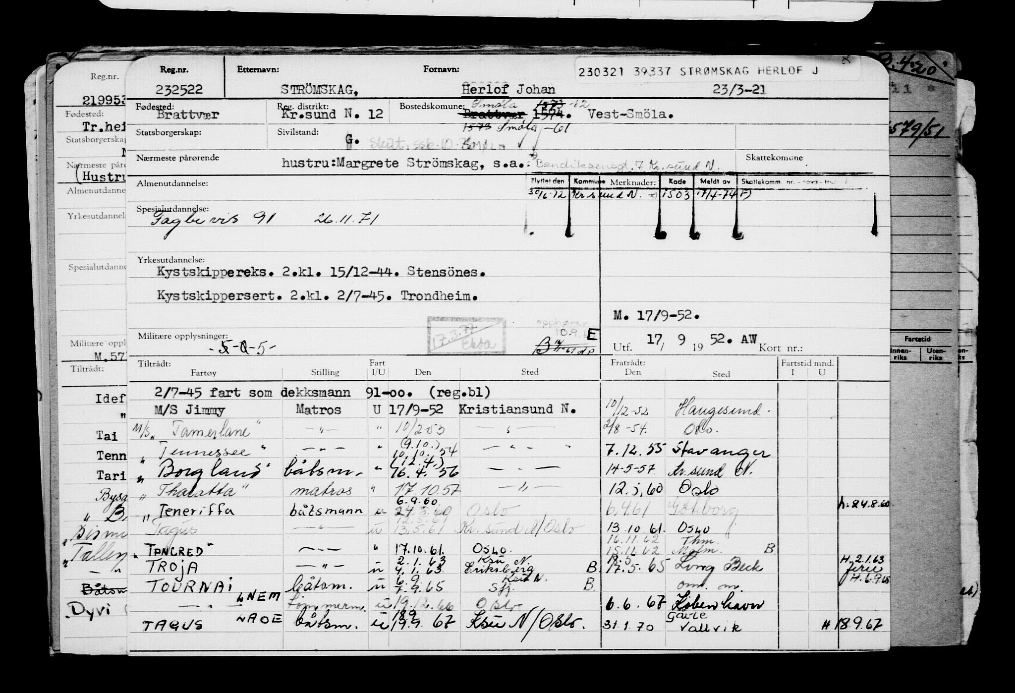 Direktoratet for sjømenn, AV/RA-S-3545/G/Gb/L0191: Hovedkort, 1921, s. 617