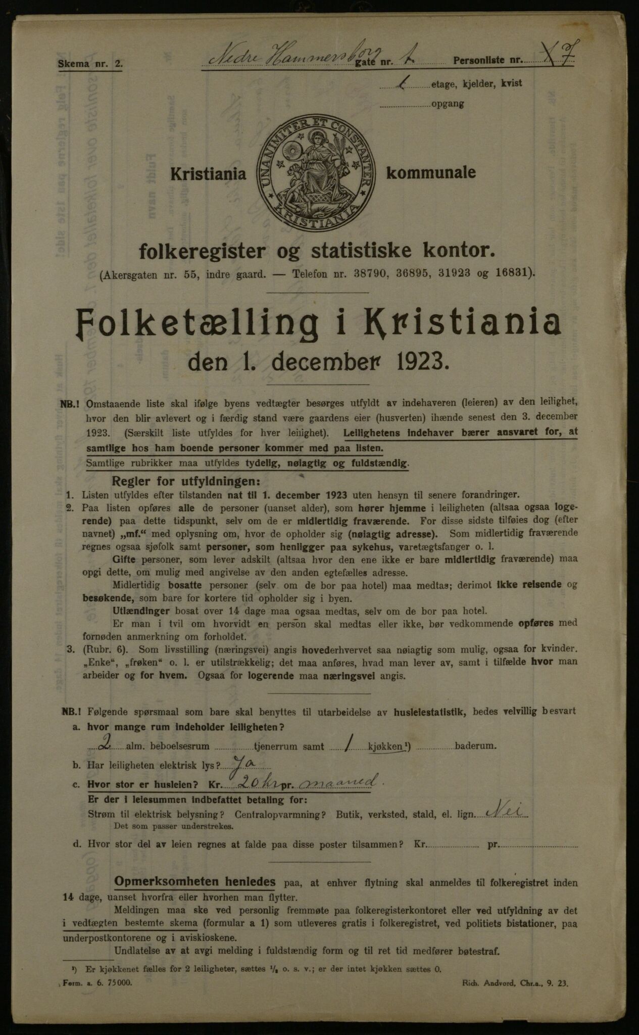 OBA, Kommunal folketelling 1.12.1923 for Kristiania, 1923, s. 76168