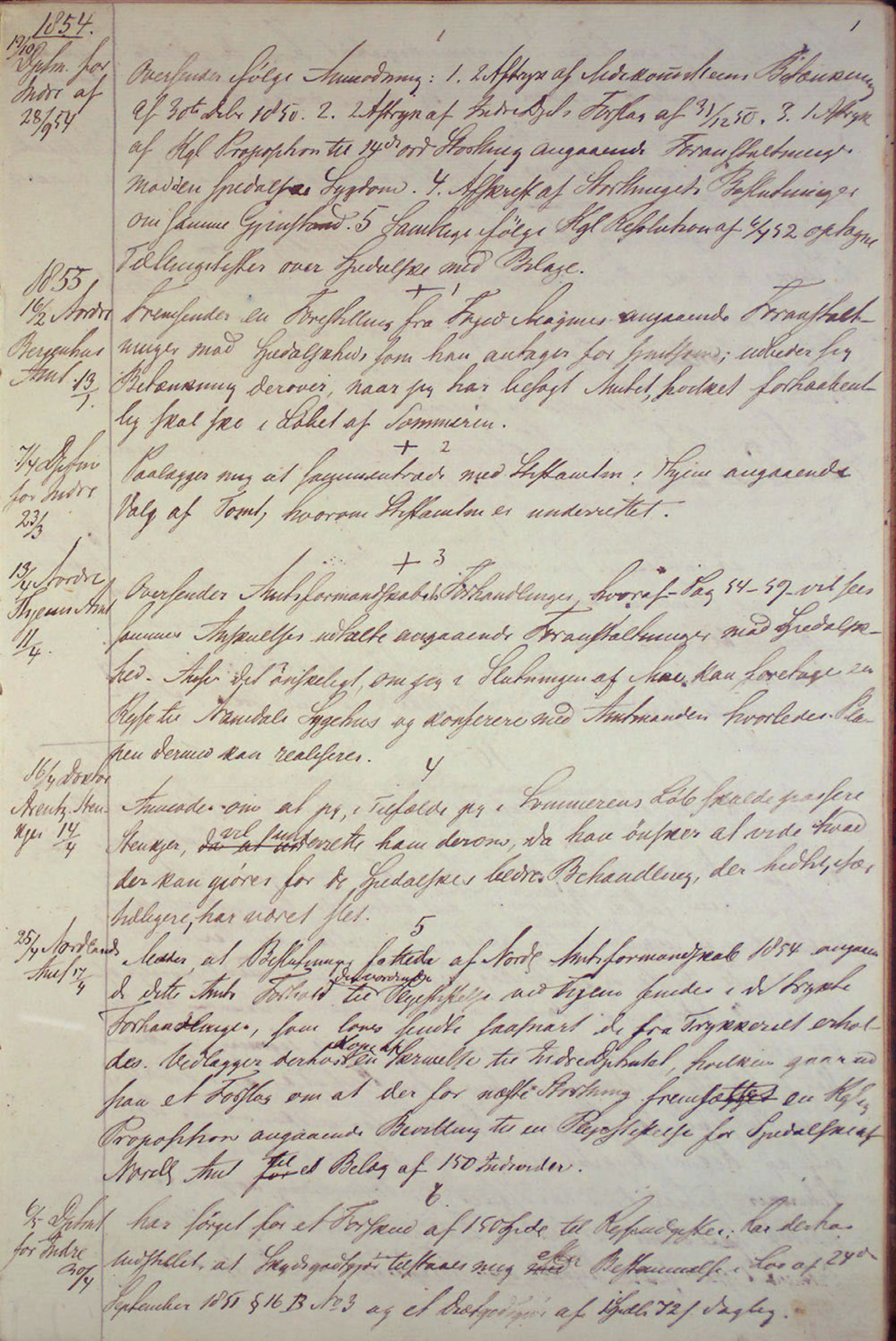 Lepraarkiver - Overlegen for den spedalske sykdom, AV/SAB-A-61001/B.c/L0001: Journal, 1854-1859, s. 1