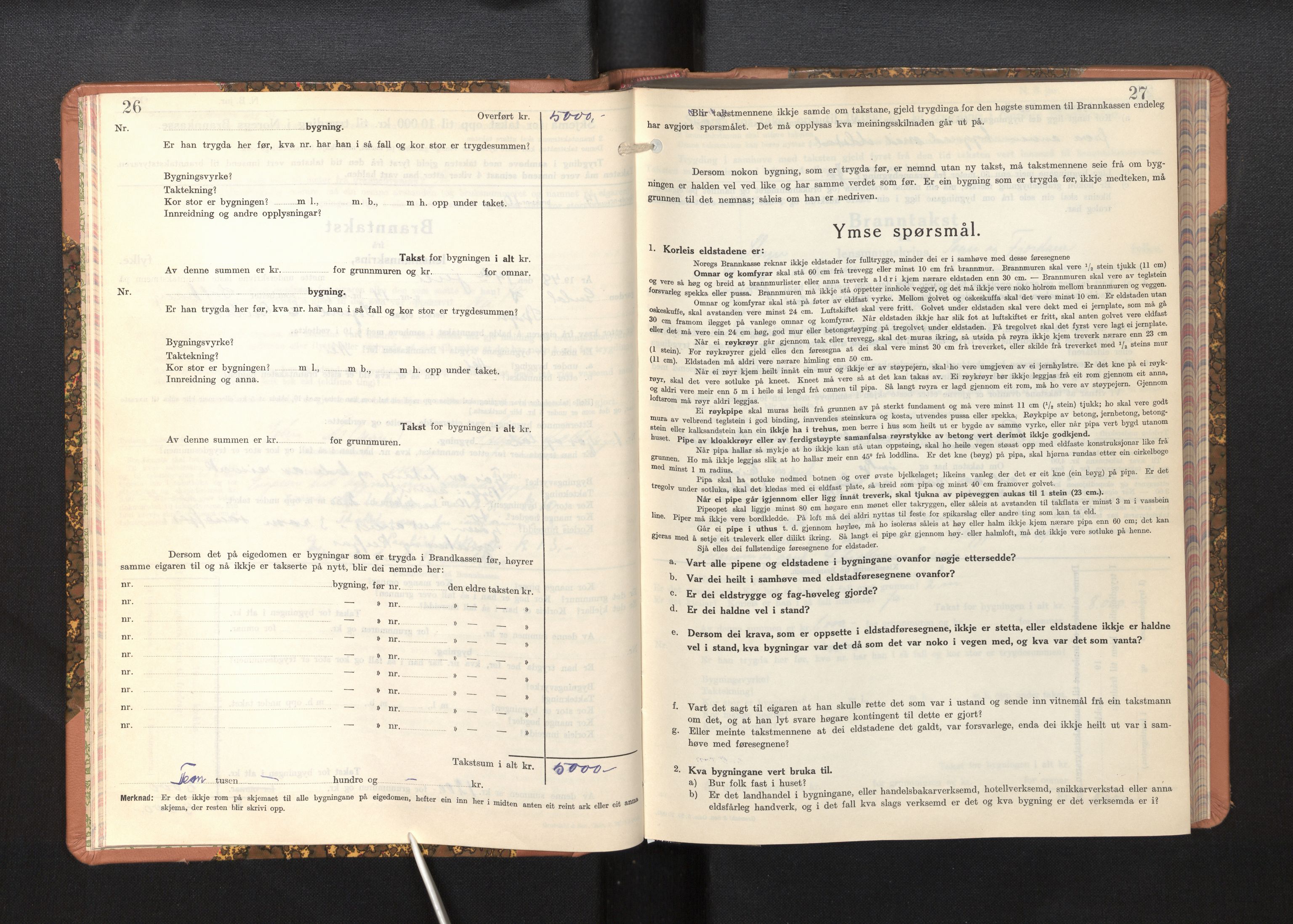 Lensmannen i Stryn, SAB/A-30101/0012/L0003: Branntakstprotokoll, skjematakst, 1942-1950, s. 26-27